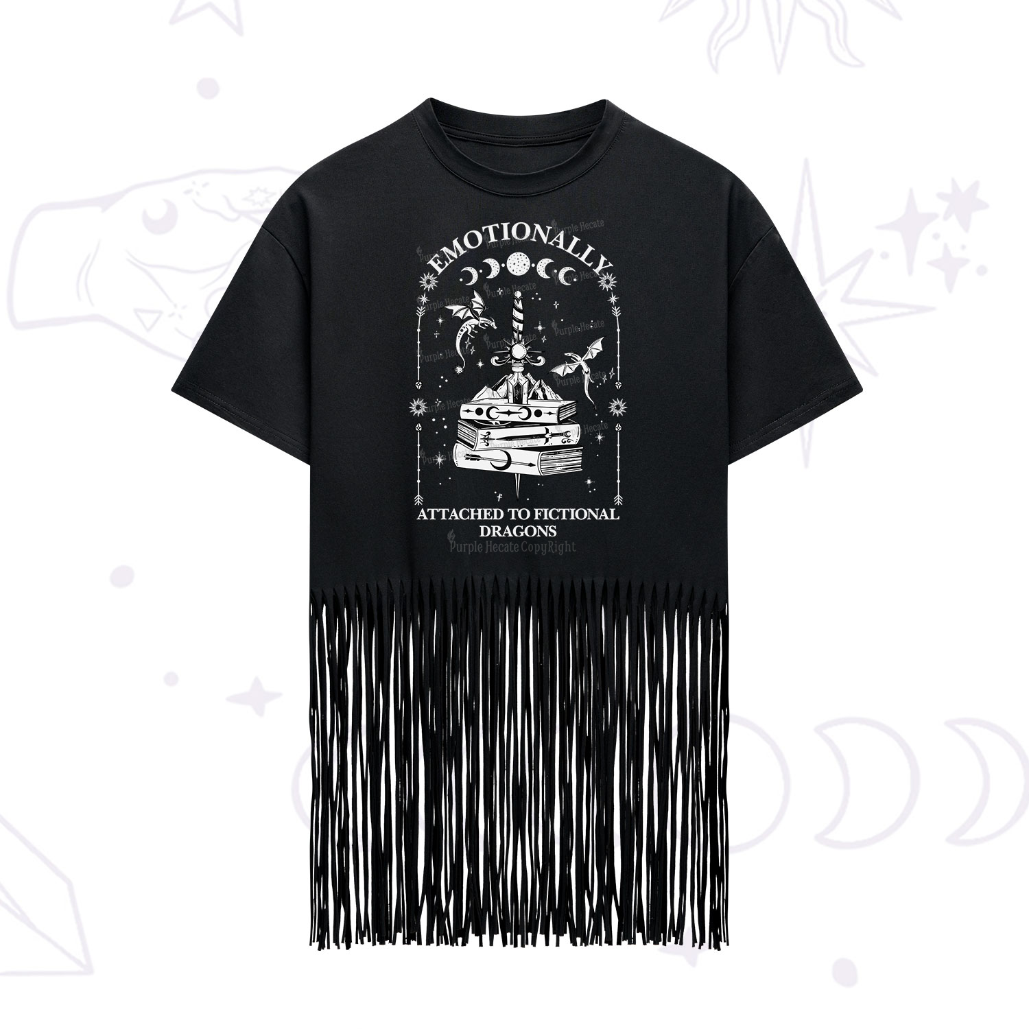 Purplehecate Emotionally Attached to Fictional Dragons Fringe Hem T-Shirt