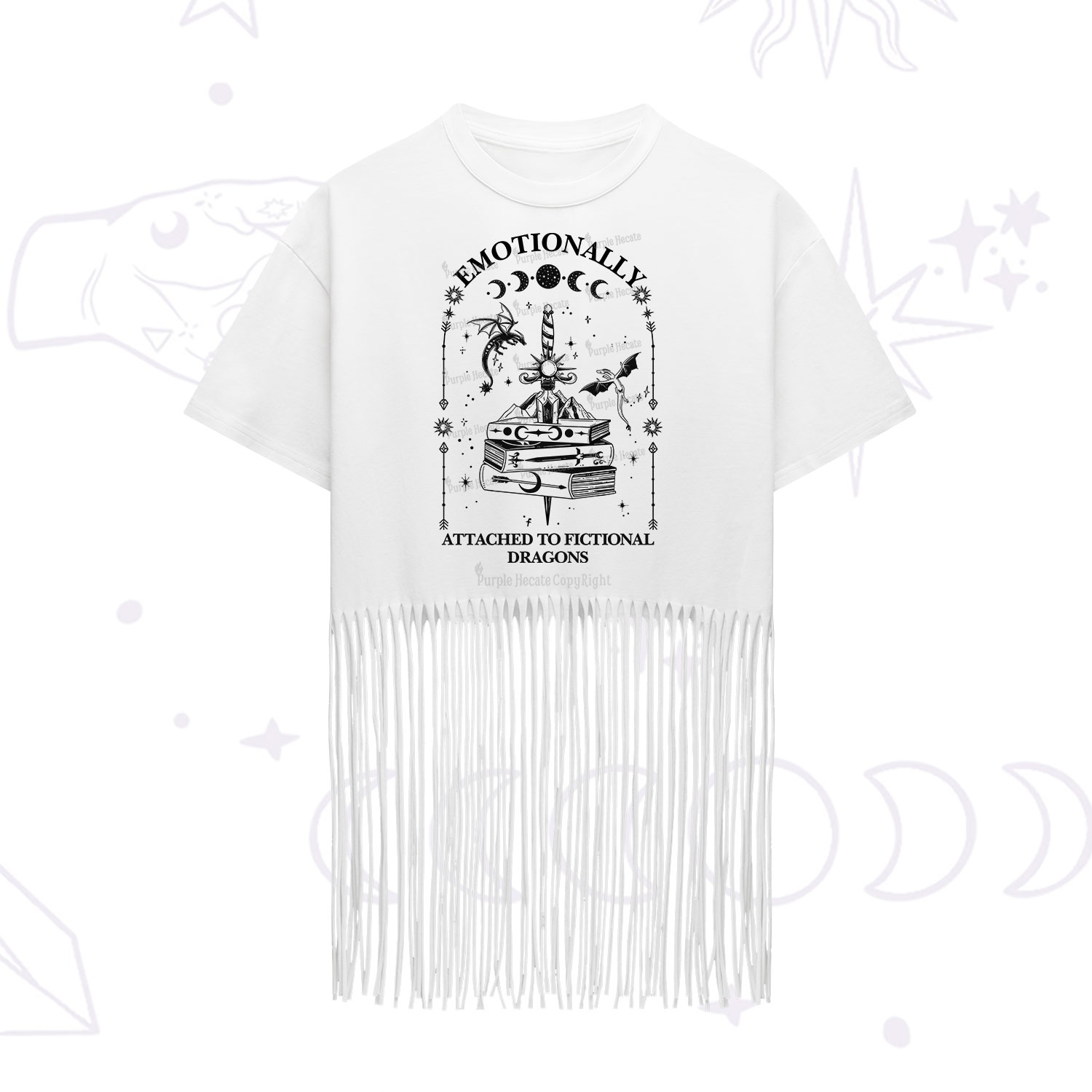 Purplehecate Emotionally Attached to Fictional Dragons Fringe Hem T-Shirt