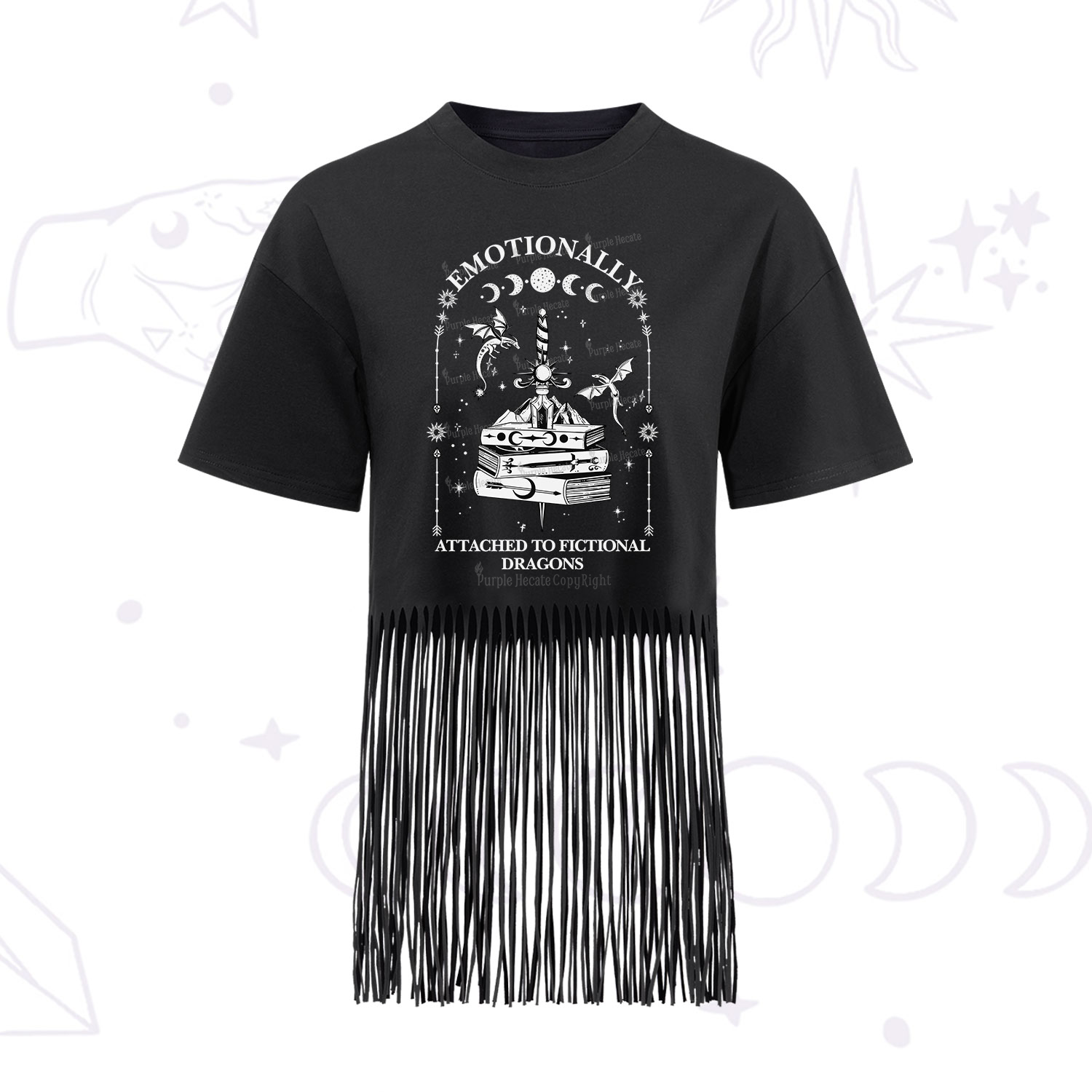 Purplehecate Emotionally Attached to Fictional Dragons Fringe Hem T-Shirt