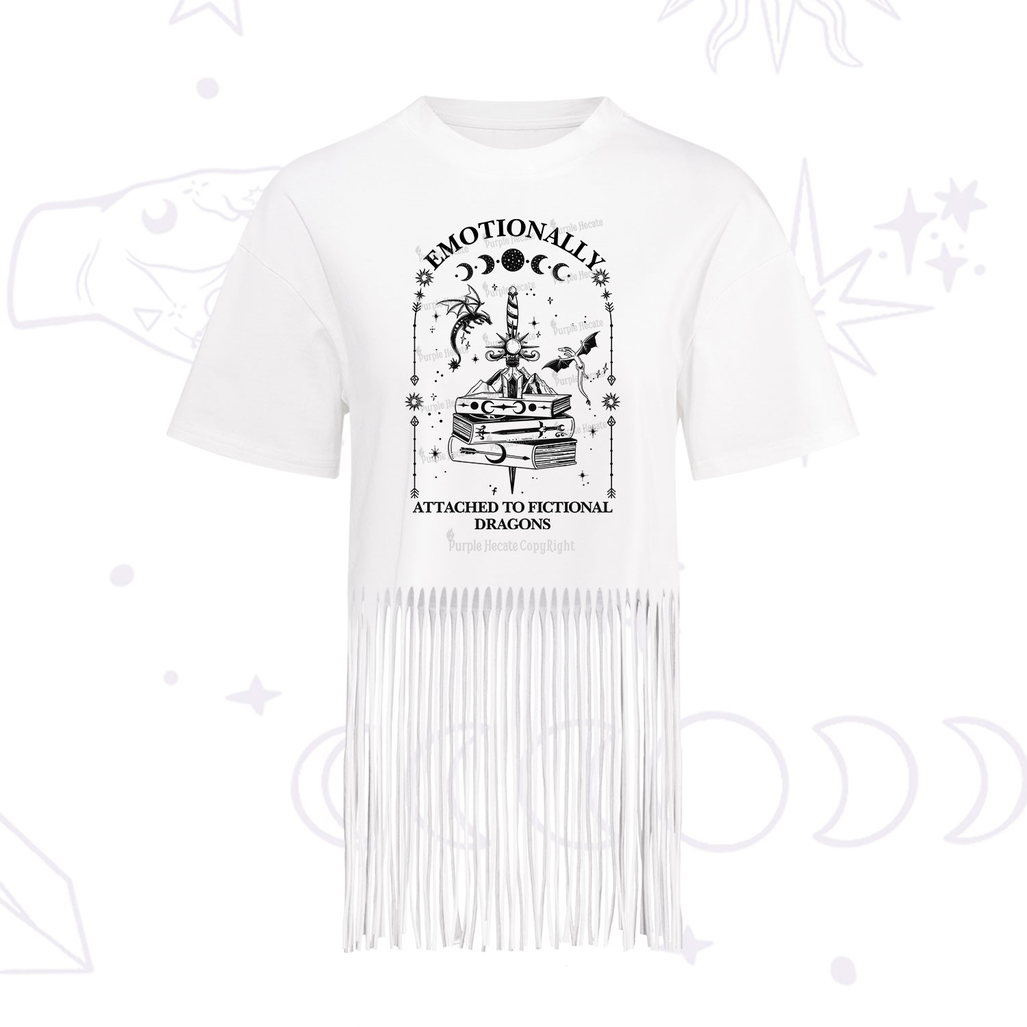 Purplehecate Emotionally Attached to Fictional Dragons Fringe Hem T-Shirt