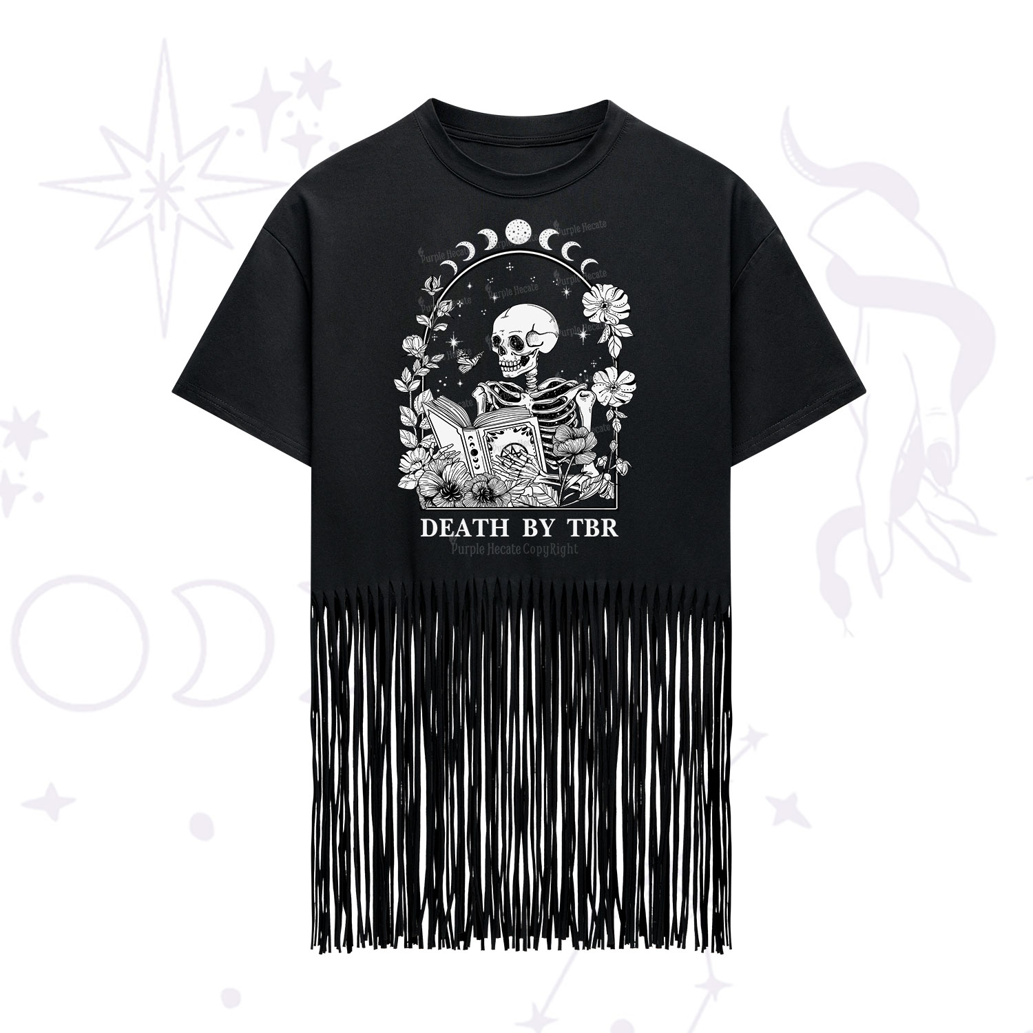Purplehecate Death By TBR Fringe Hem T-Shirt