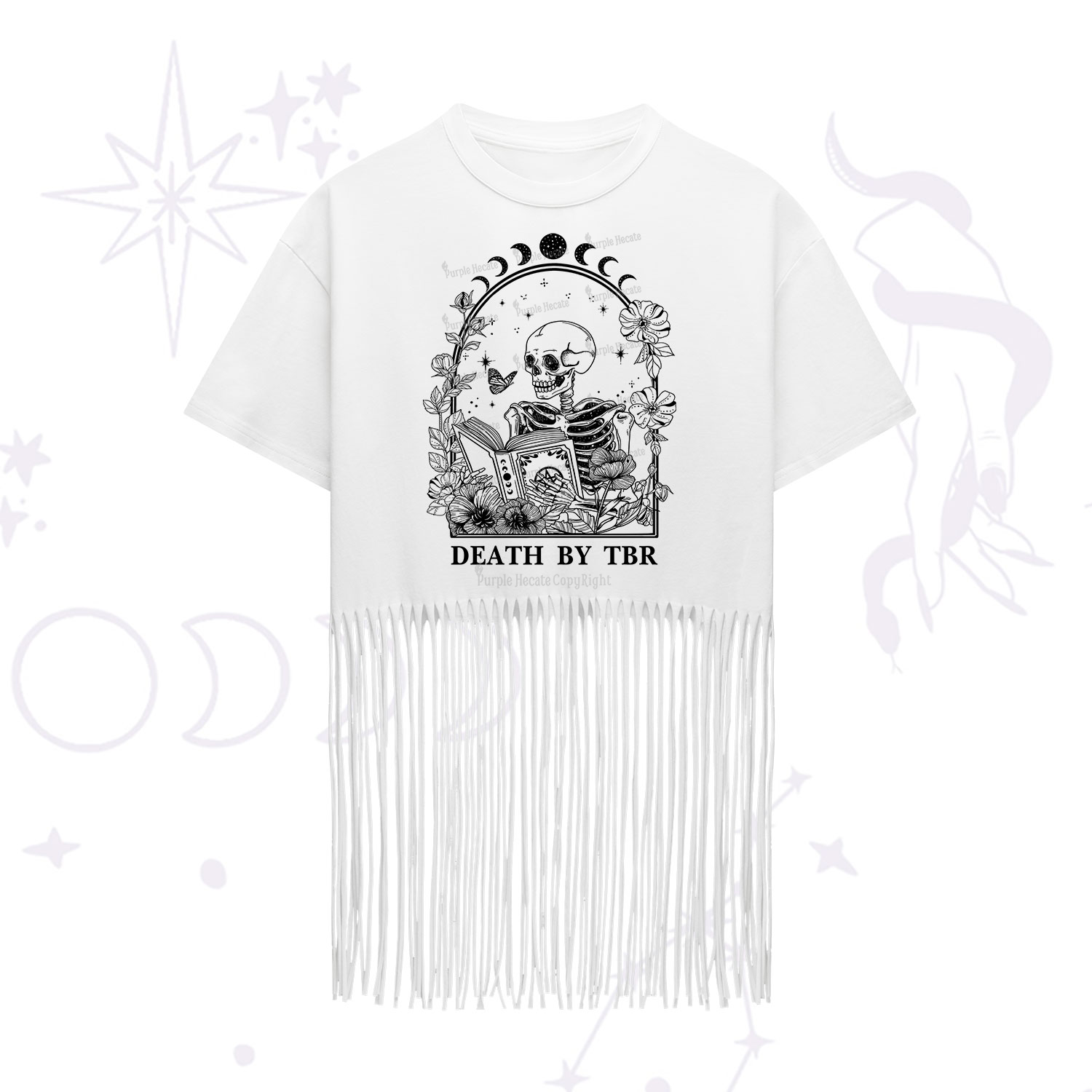 Purplehecate Death By TBR Fringe Hem T-Shirt