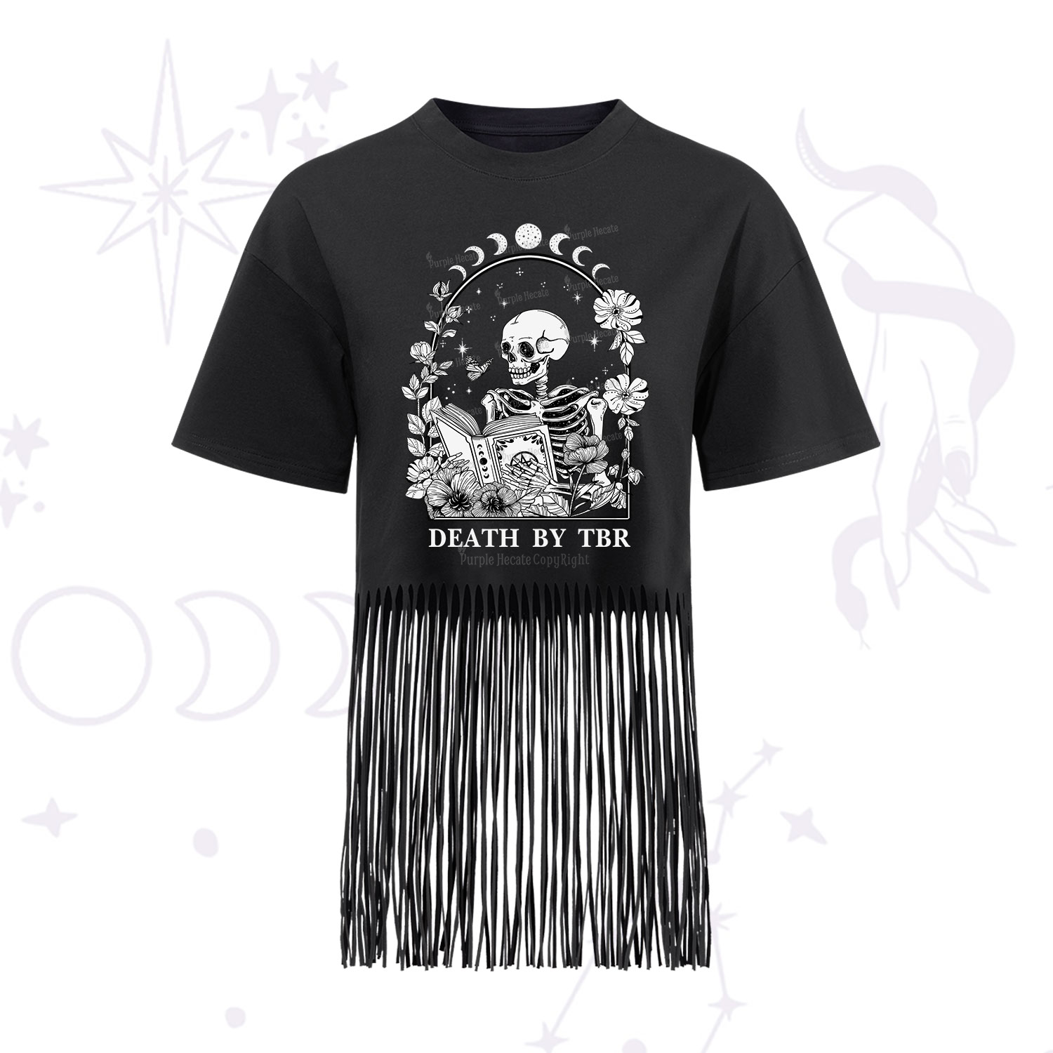 Purplehecate Death By TBR Fringe Hem T-Shirt