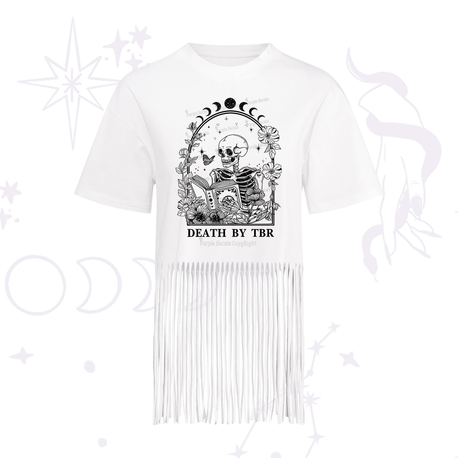 Purplehecate Death By TBR Fringe Hem T-Shirt