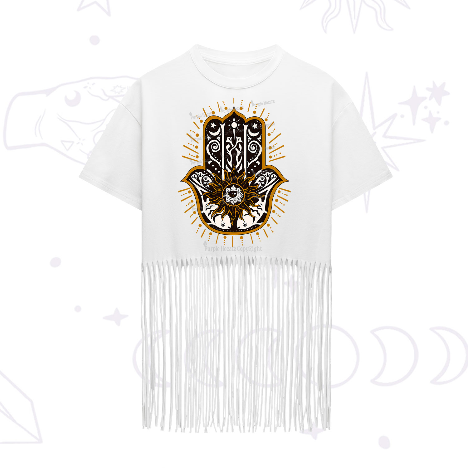 Purplehecate The Sun Eye Hamsa Fringe Hem T-Shirt