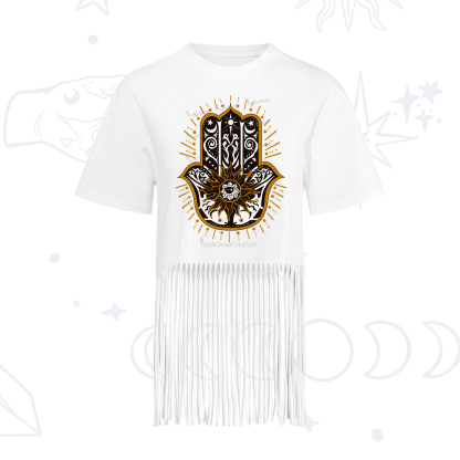 Purplehecate The Sun Eye Hamsa Fringe Hem T-Shirt