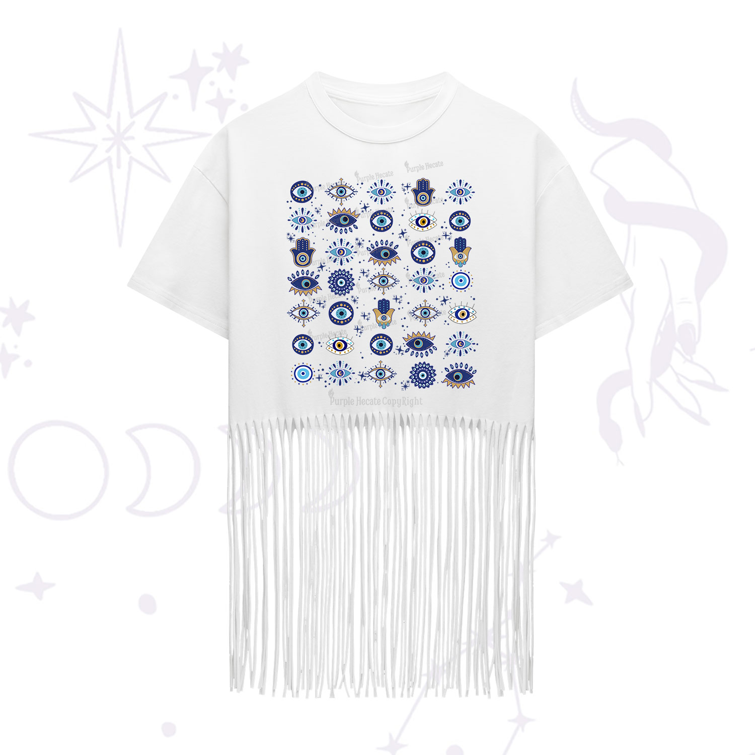 Purplehecate Evil Eye Protection Fringe Hem T-Shirt