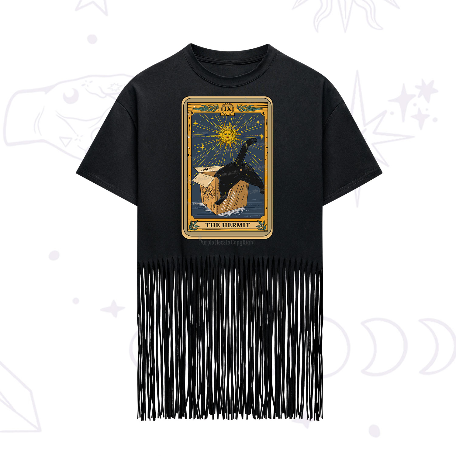 Purplehecate The Cardboard Hermit Cat Tarot Fringe Hem T-Shirt