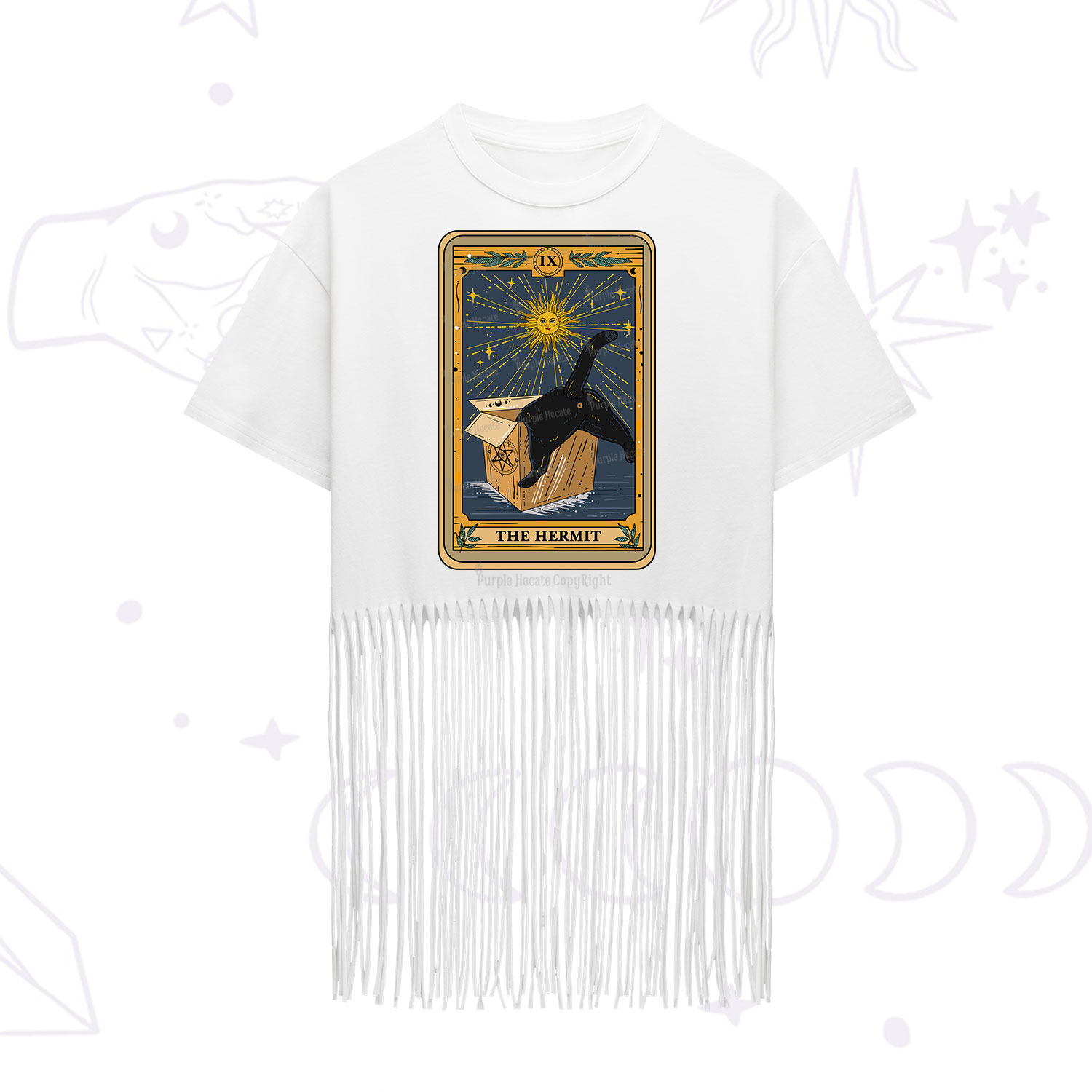 Purplehecate The Cardboard Hermit Cat Tarot Fringe Hem T-Shirt