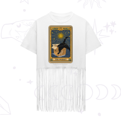 Purplehecate The Cardboard Hermit Cat Tarot Fringe Hem T-Shirt