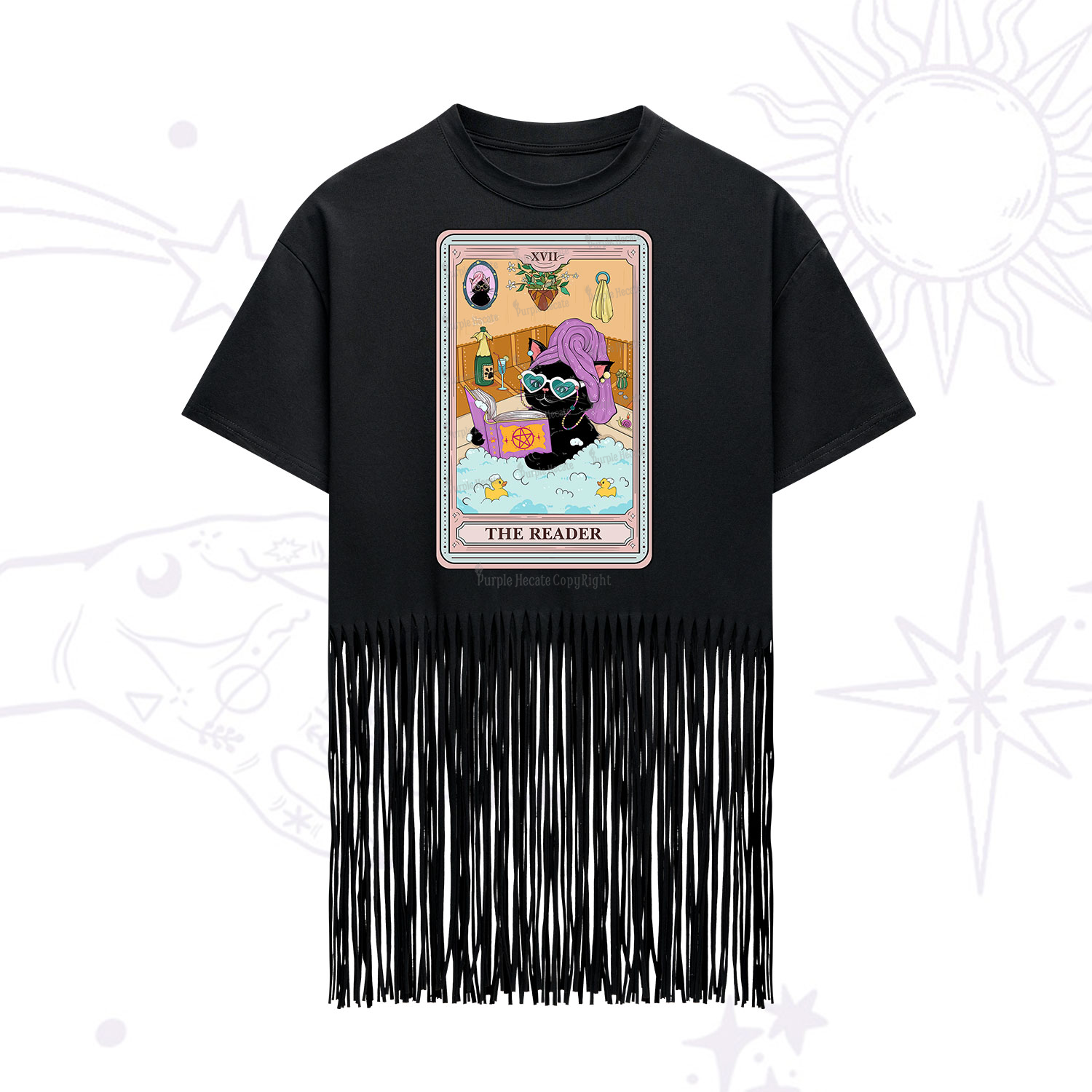 Purplehecate The Reader Cat Tarot Fringe Hem T-Shirt