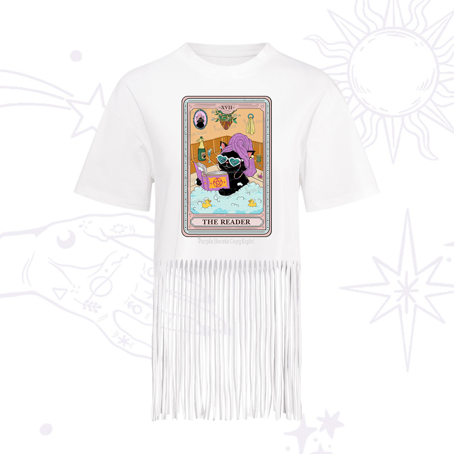 Purplehecate The Reader Cat Tarot Fringe Hem T-Shirt