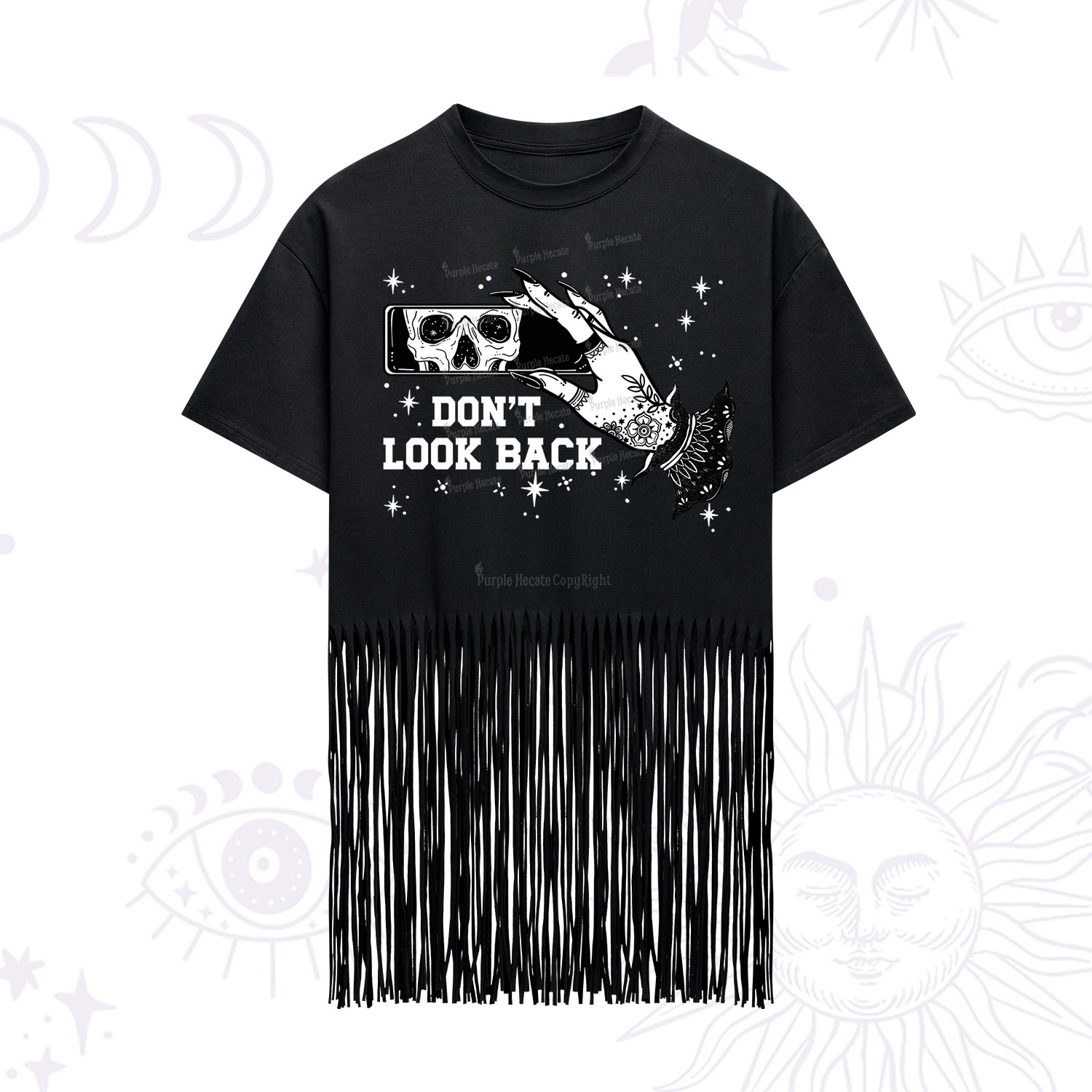 Purplehecate Don't Look Back Fringe Hem T-Shirt