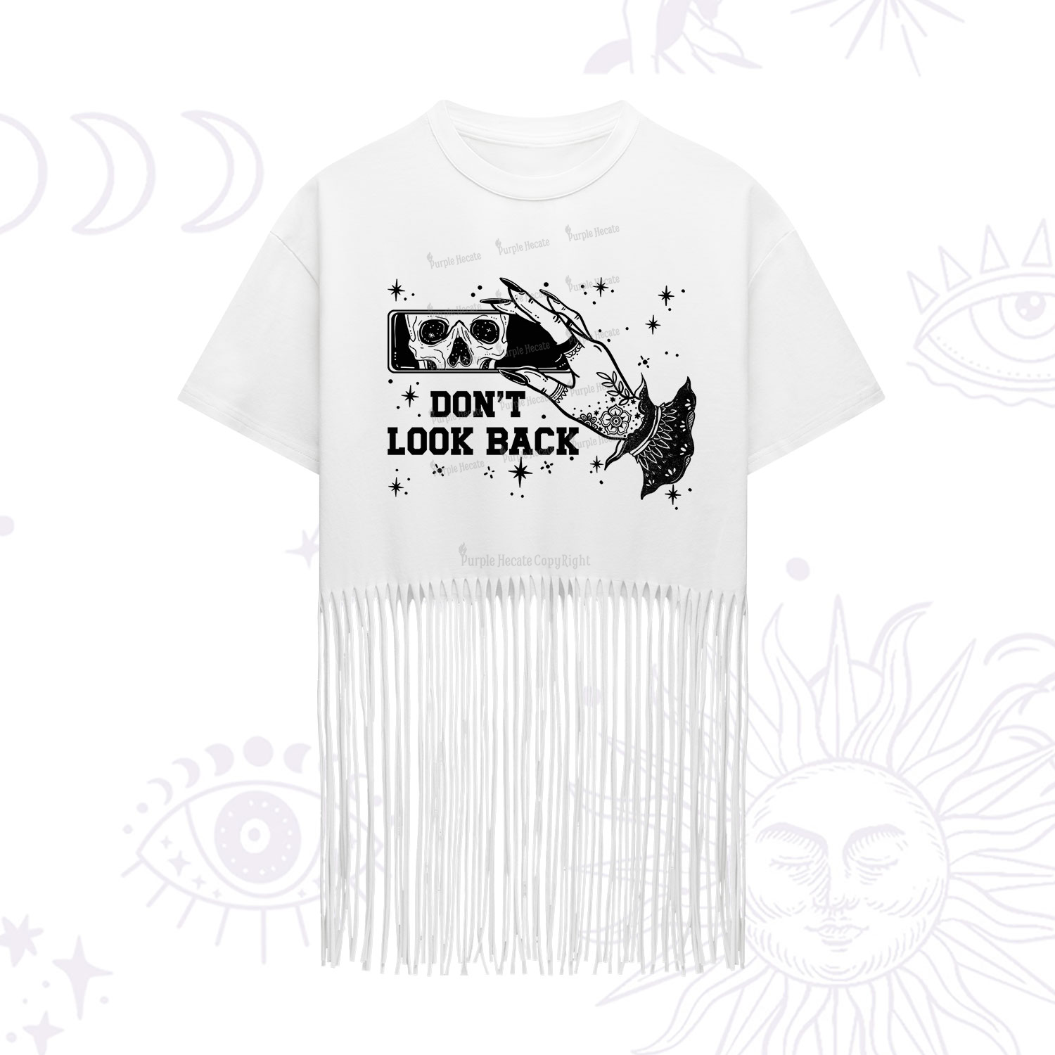 Purplehecate Don't Look Back Fringe Hem T-Shirt