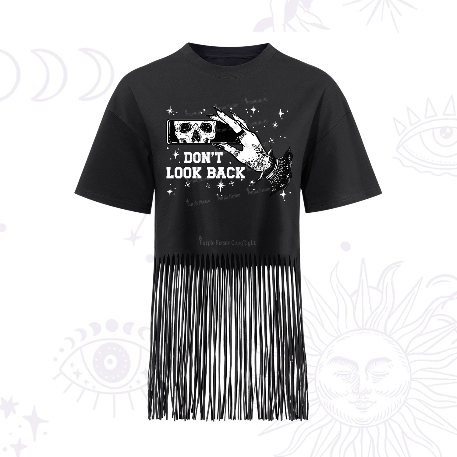 Purplehecate Don't Look Back Fringe Hem T-Shirt