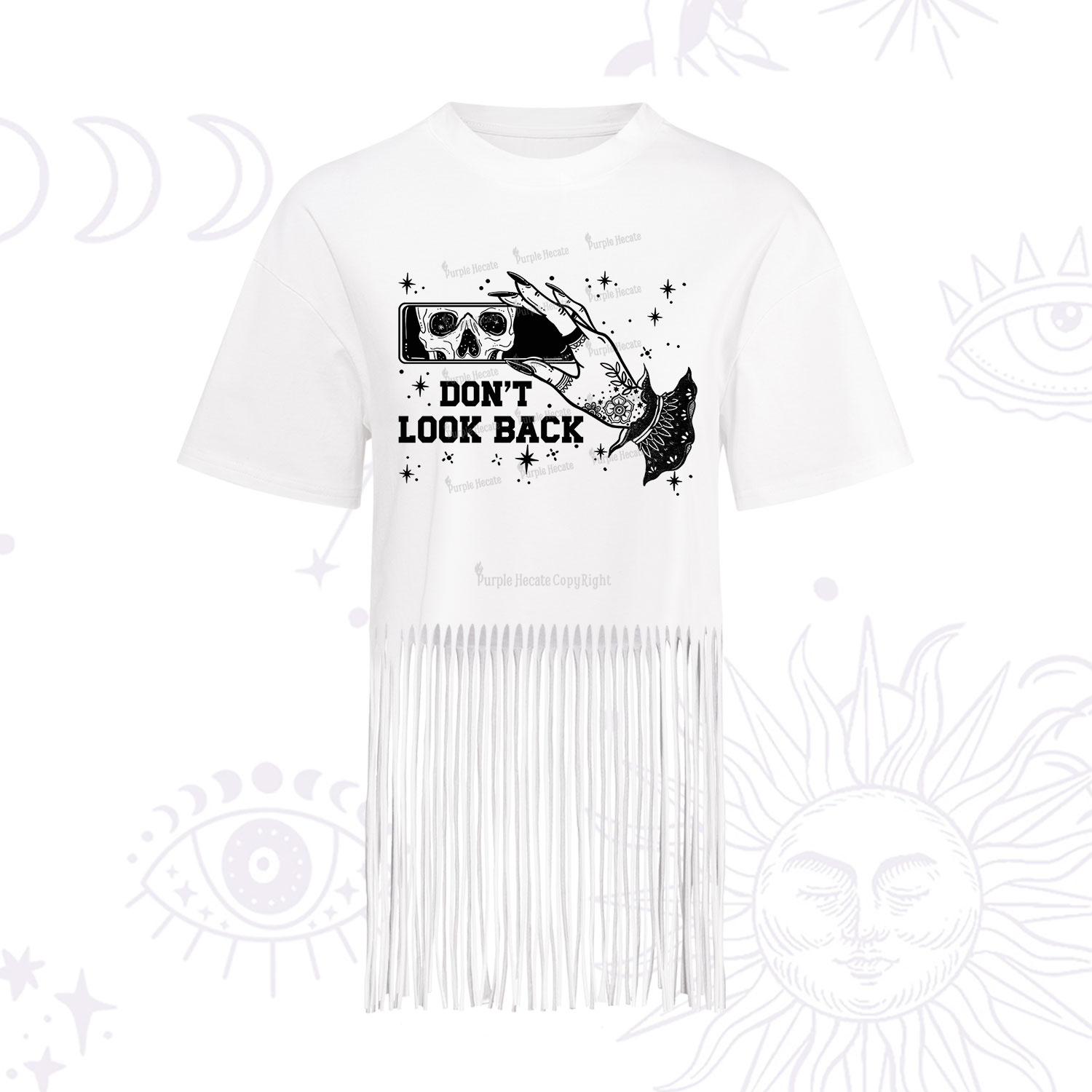 Purplehecate Don't Look Back Fringe Hem T-Shirt
