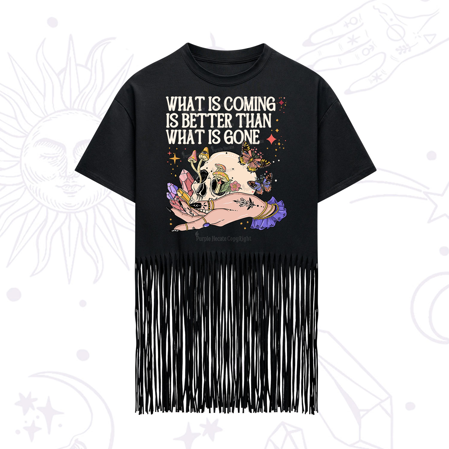 Purplehecate What Is Coming Is Better Than What Is Gone Fringe Hem T-Shirt