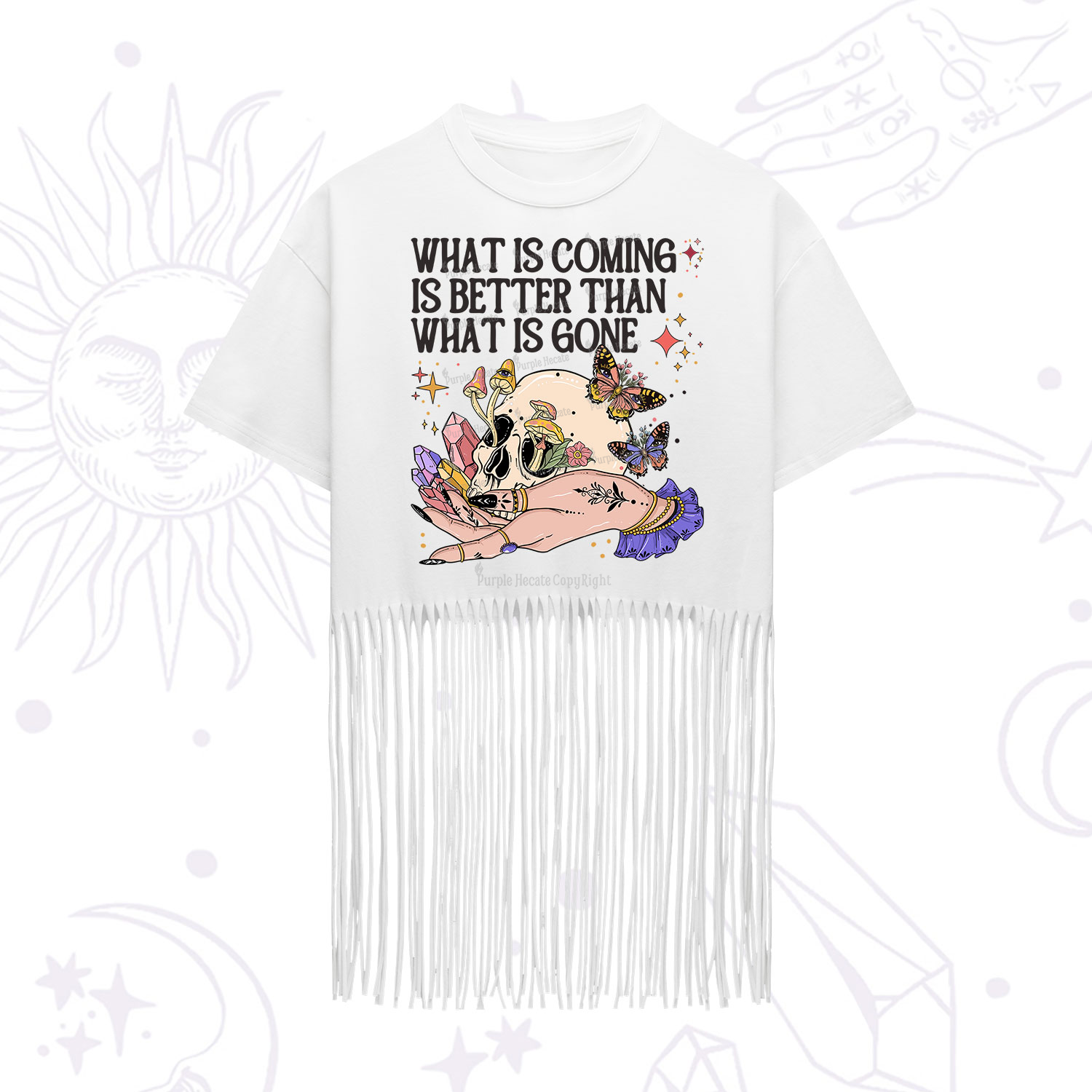 Purplehecate What Is Coming Is Better Than What Is Gone Fringe Hem T-Shirt