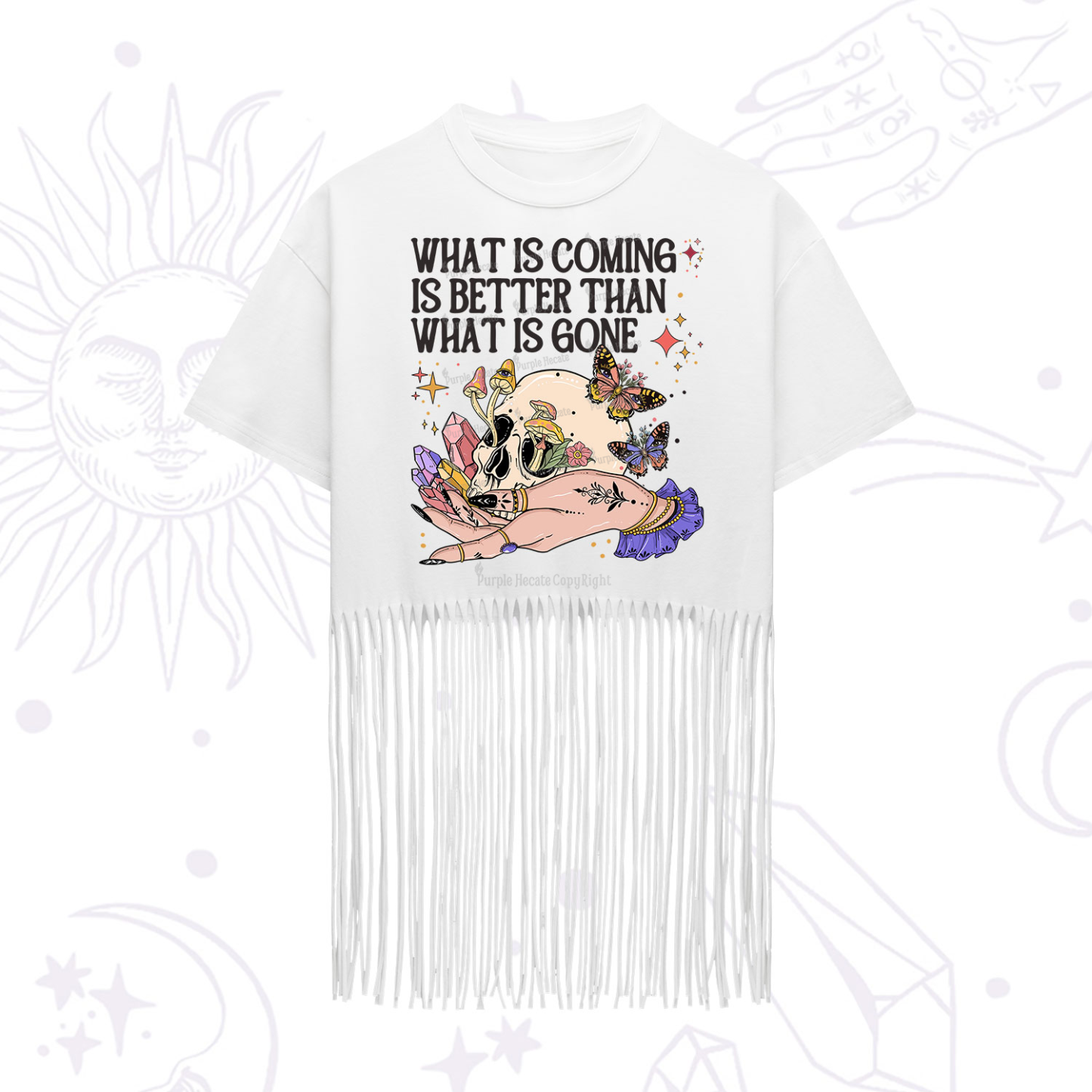 Purplehecate What Is Coming Is Better Than What Is Gone Fringe Hem T-Shirt