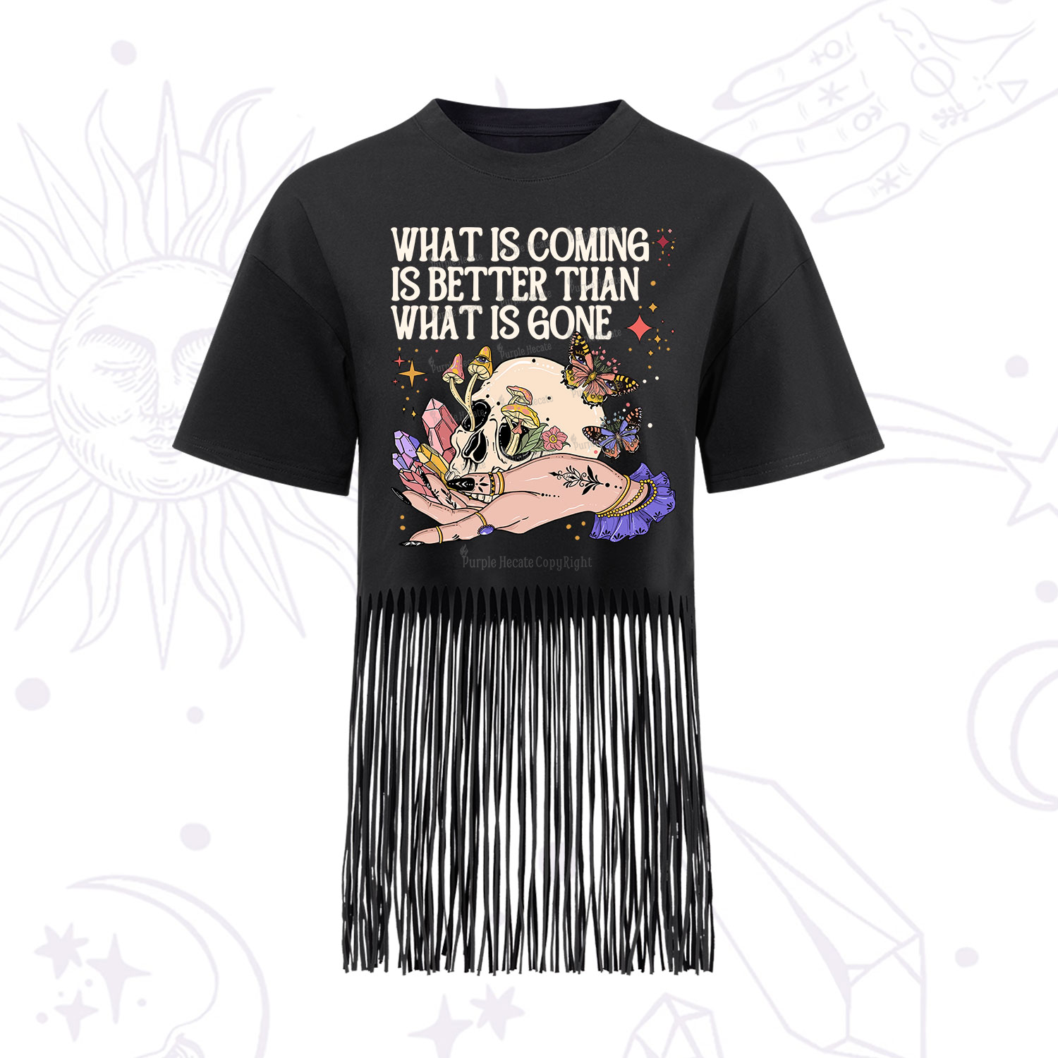 Purplehecate What Is Coming Is Better Than What Is Gone Fringe Hem T-Shirt