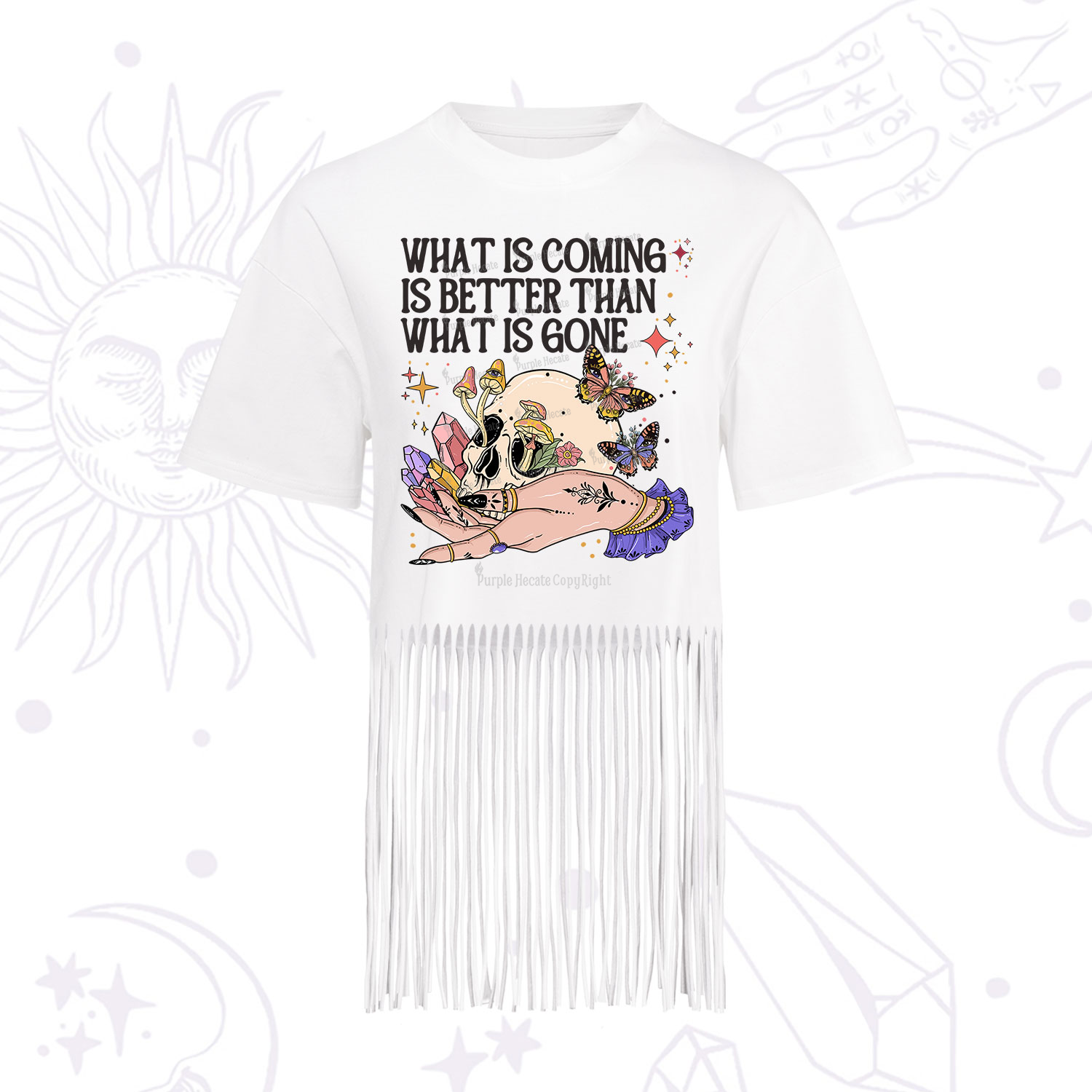 Purplehecate What Is Coming Is Better Than What Is Gone Fringe Hem T-Shirt
