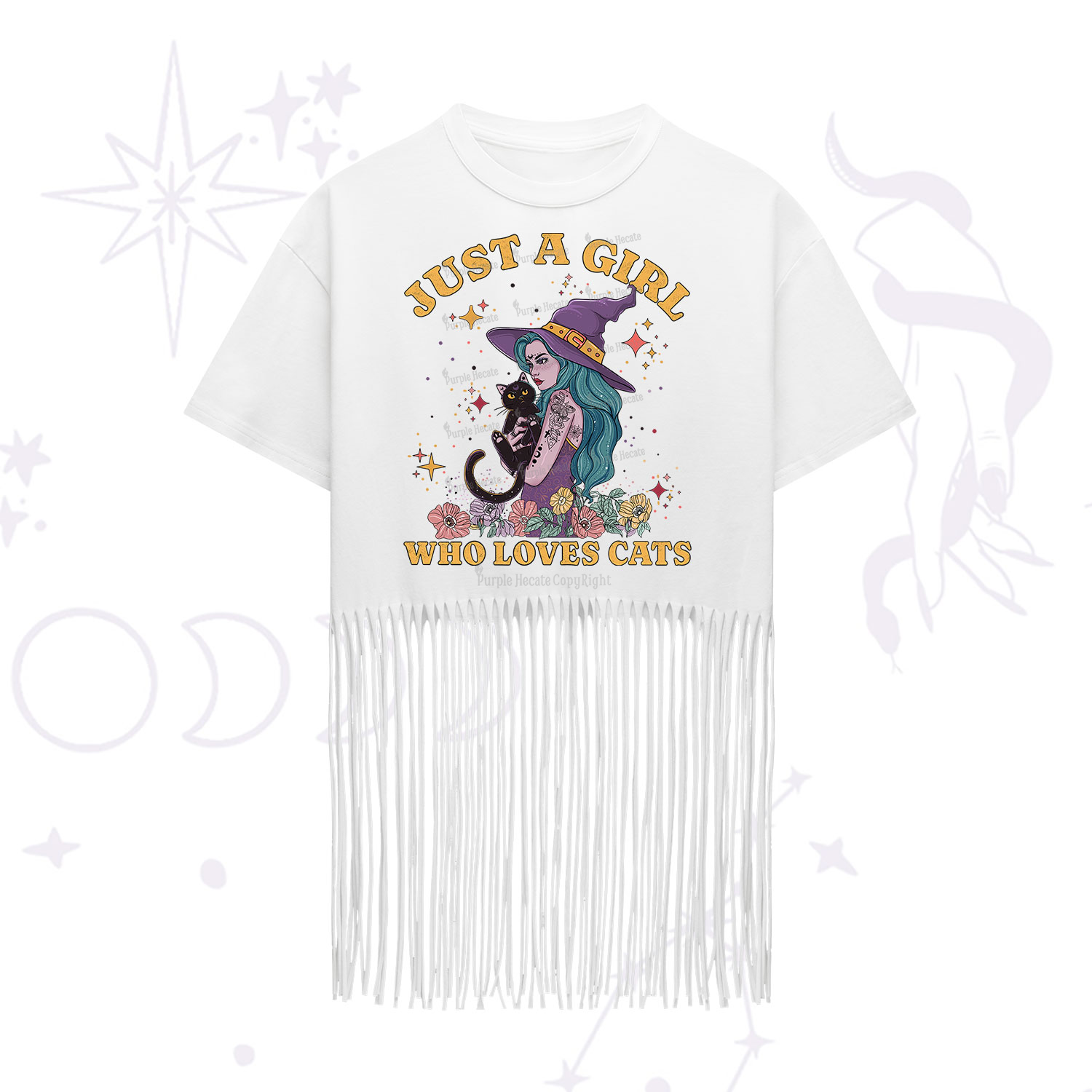 Purplehecate Just A Girl Who Loves Cats Fringe Hem T-Shirt