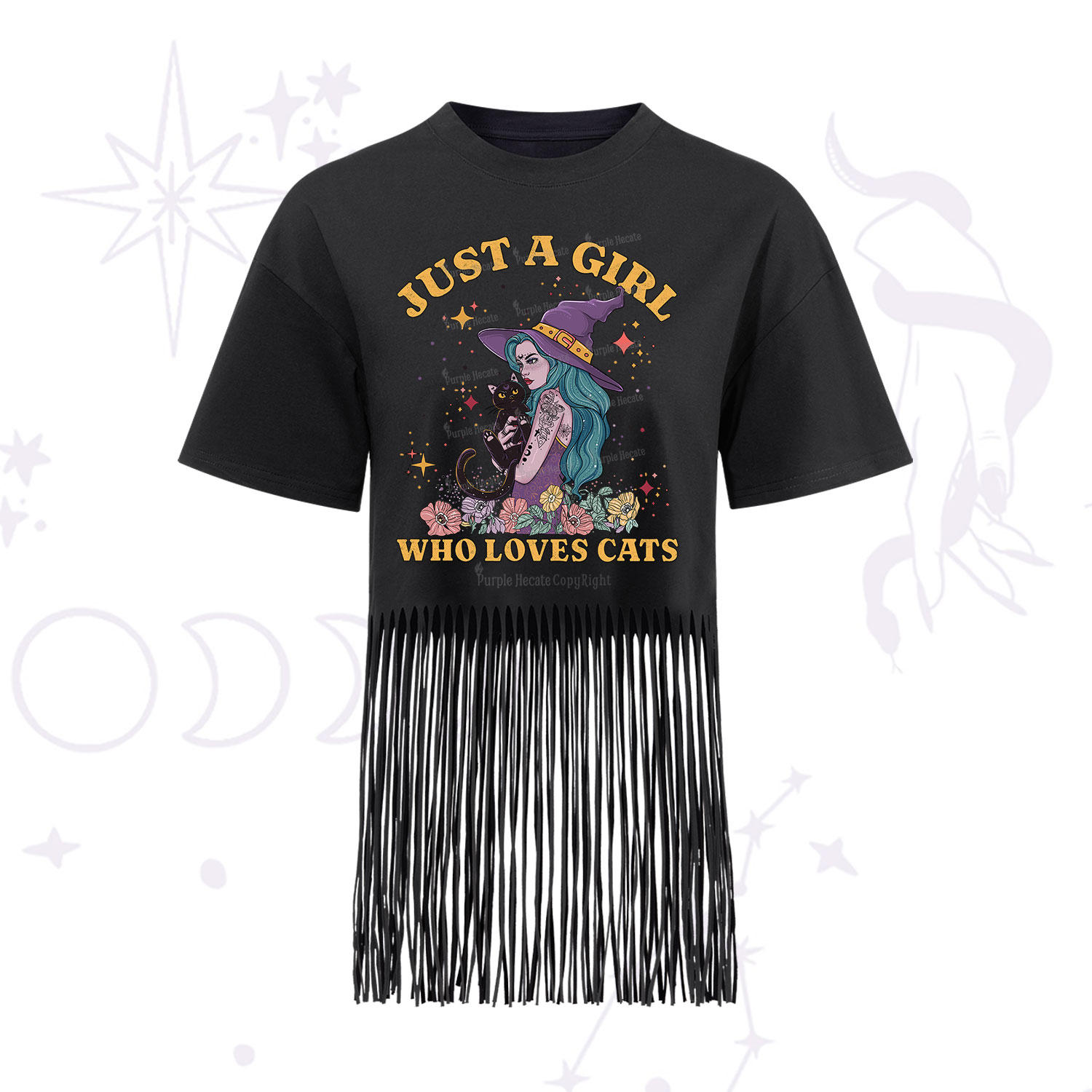 Purplehecate Just A Girl Who Loves Cats Fringe Hem T-Shirt