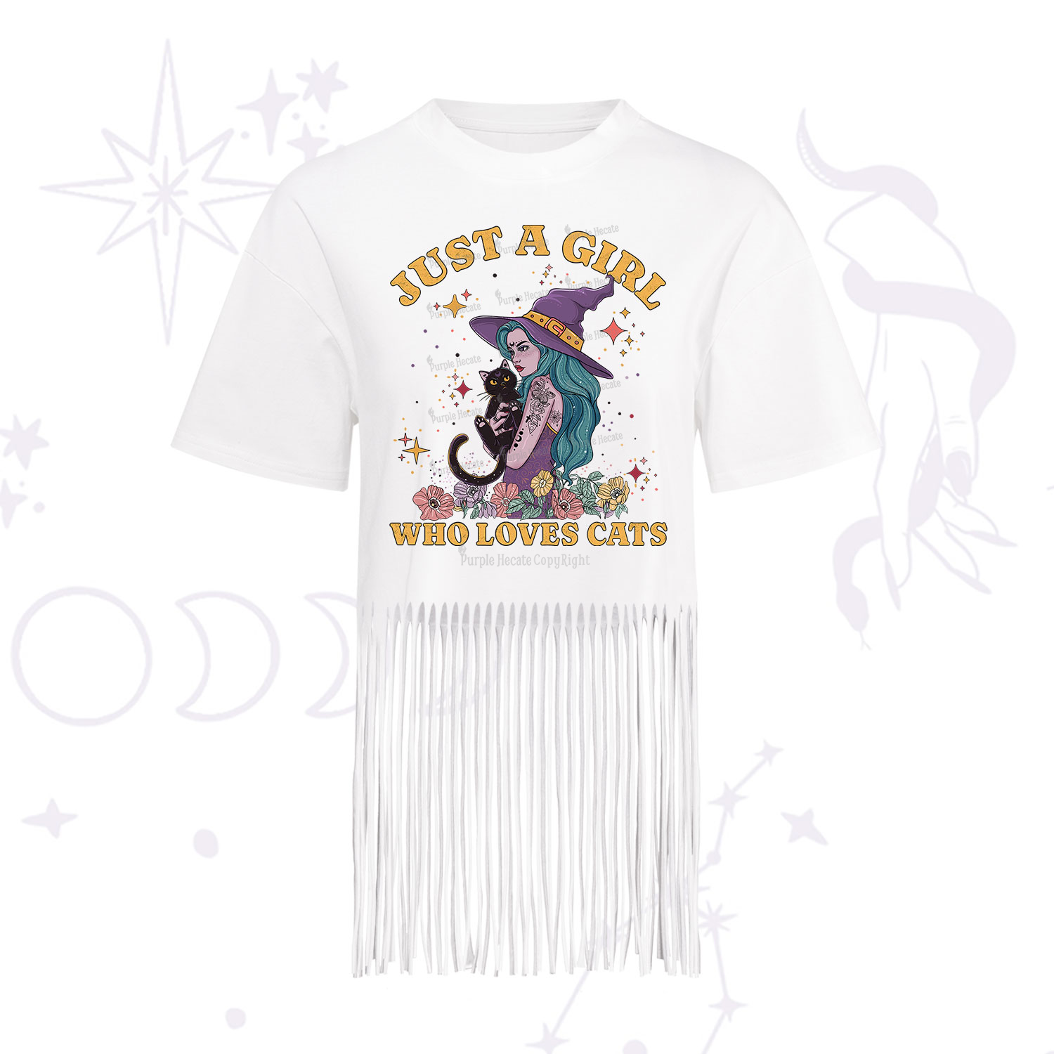 Purplehecate Just A Girl Who Loves Cats Fringe Hem T-Shirt