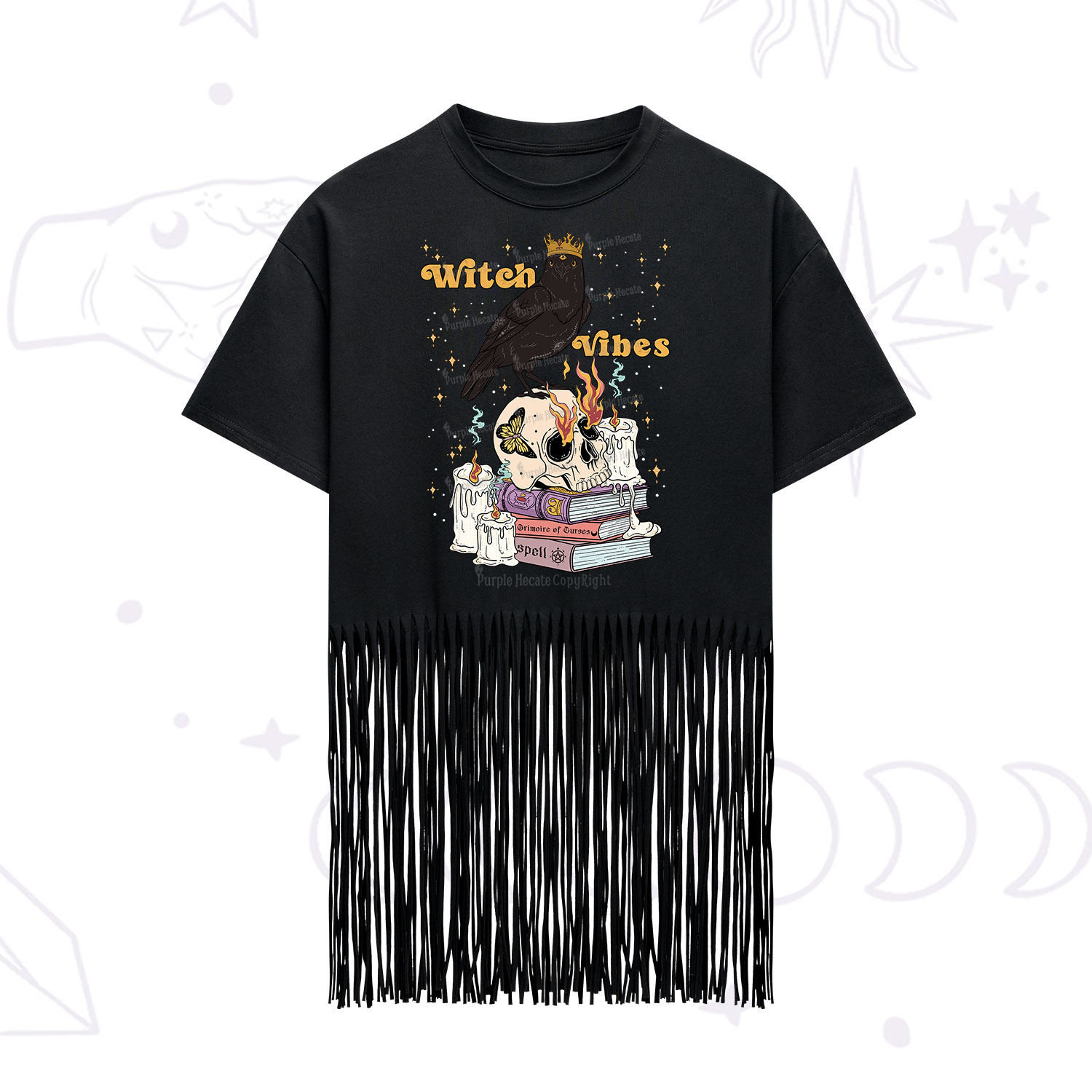 Purplehecate Witch Vibes Fringe Hem T-Shirt