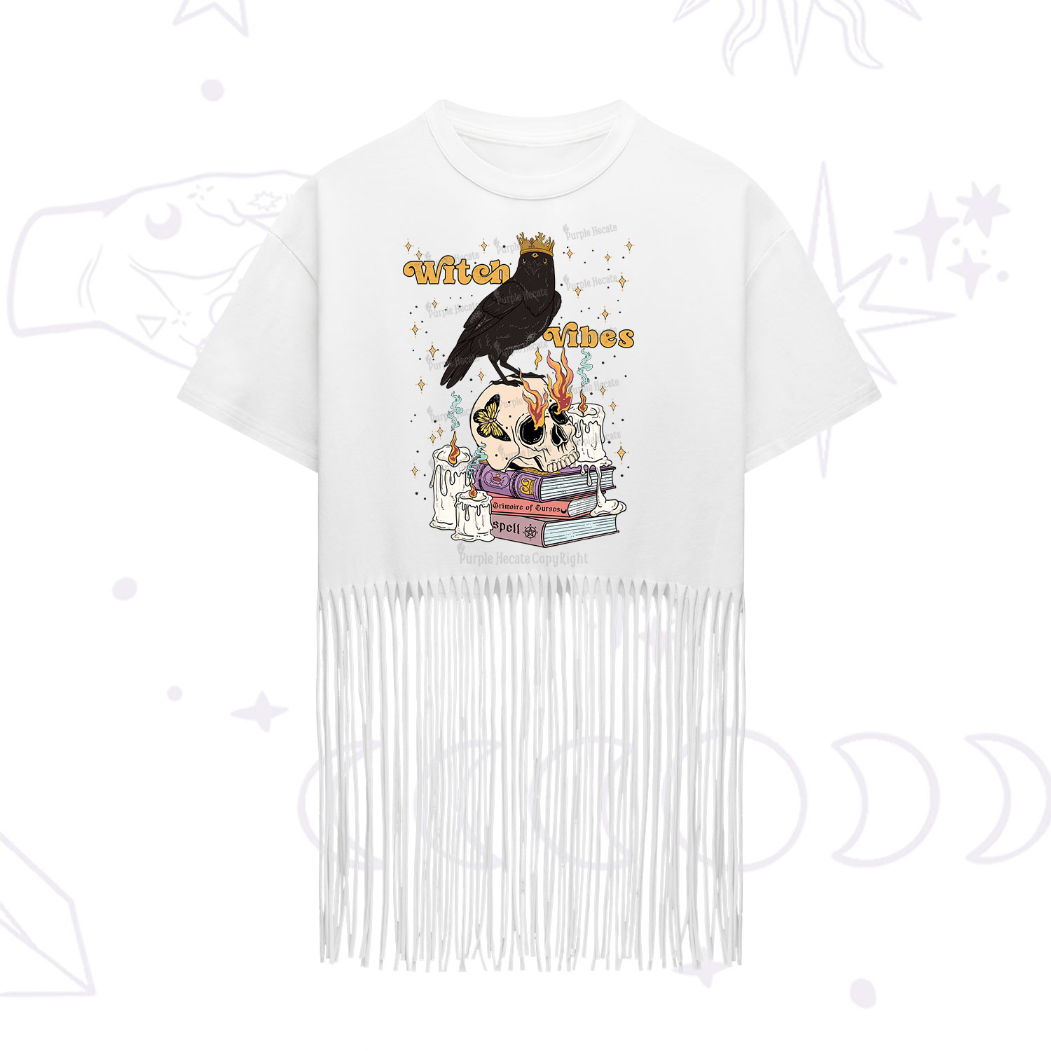 Purplehecate Witch Vibes Fringe Hem T-Shirt
