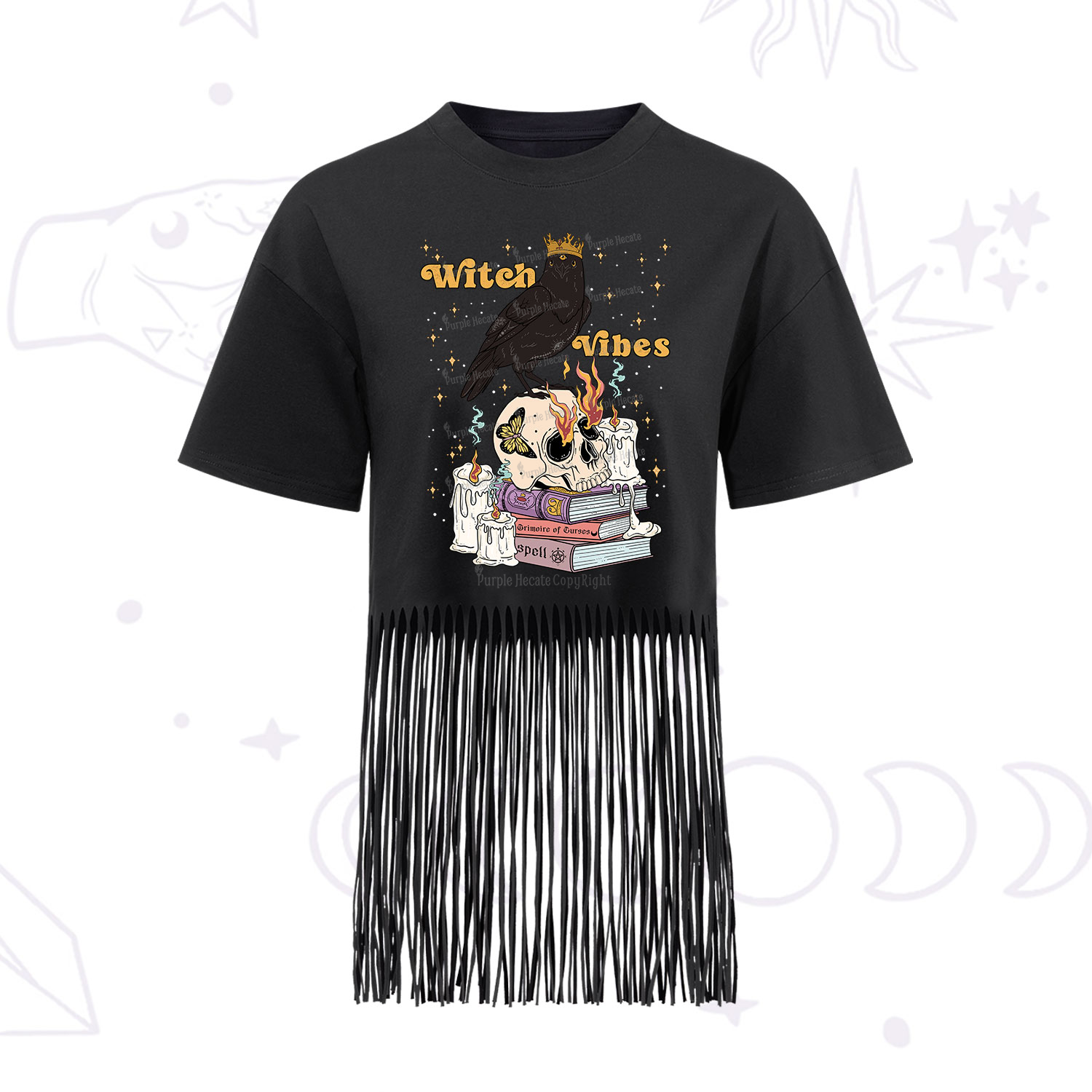 Purplehecate Witch Vibes Fringe Hem T-Shirt