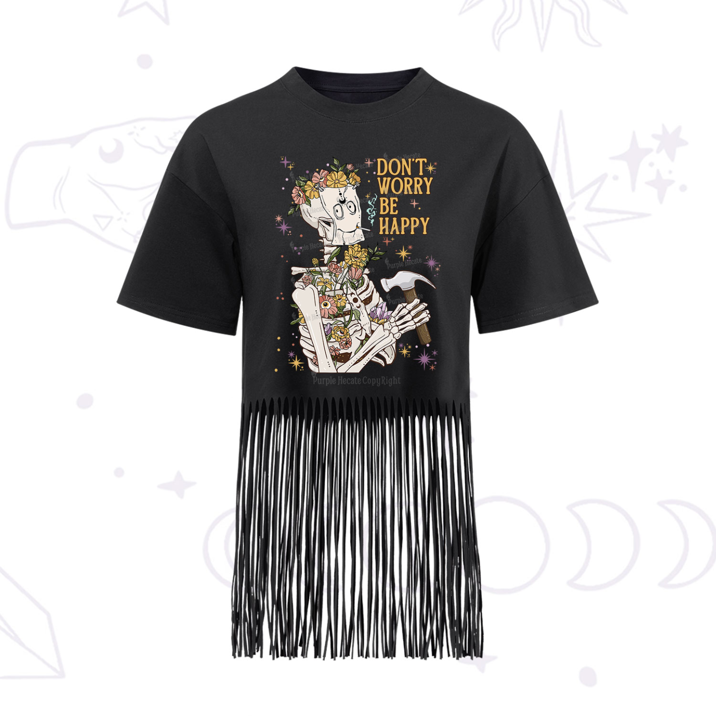 Purplehecate Don't Worry Be Happy Fringe Hem T-Shirt