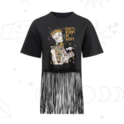 Purplehecate Don't Worry Be Happy Fringe Hem T-Shirt