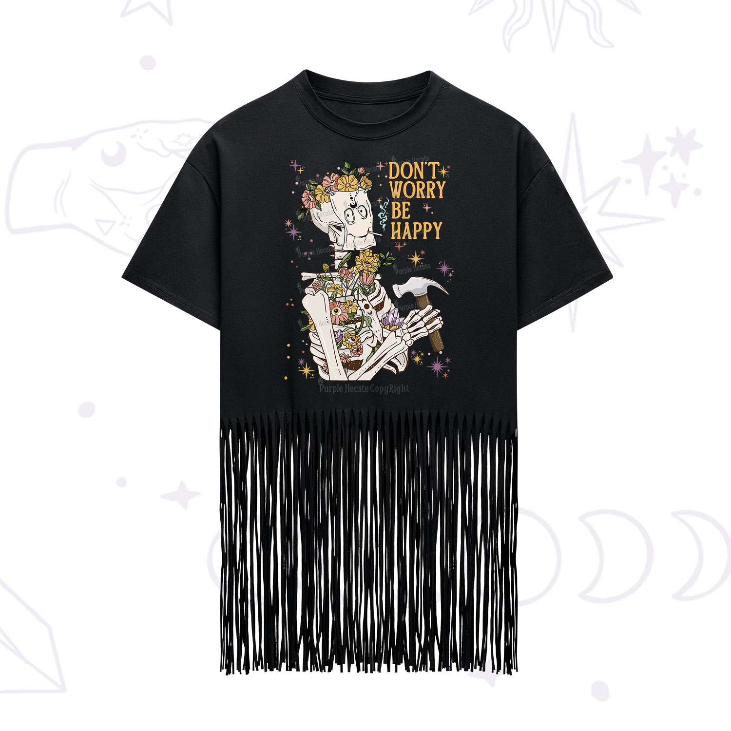 Purplehecate Don't Worry Be Happy Fringe Hem T-Shirt