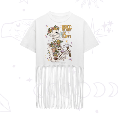 Purplehecate Don't Worry Be Happy Fringe Hem T-Shirt