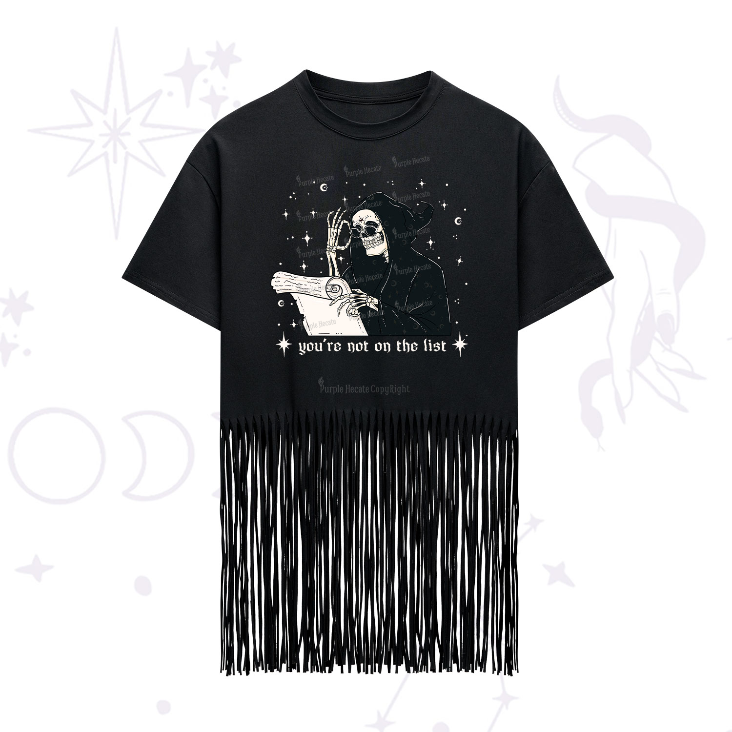 Purplehecate You're Not On The List Fringe Hem T-Shirt