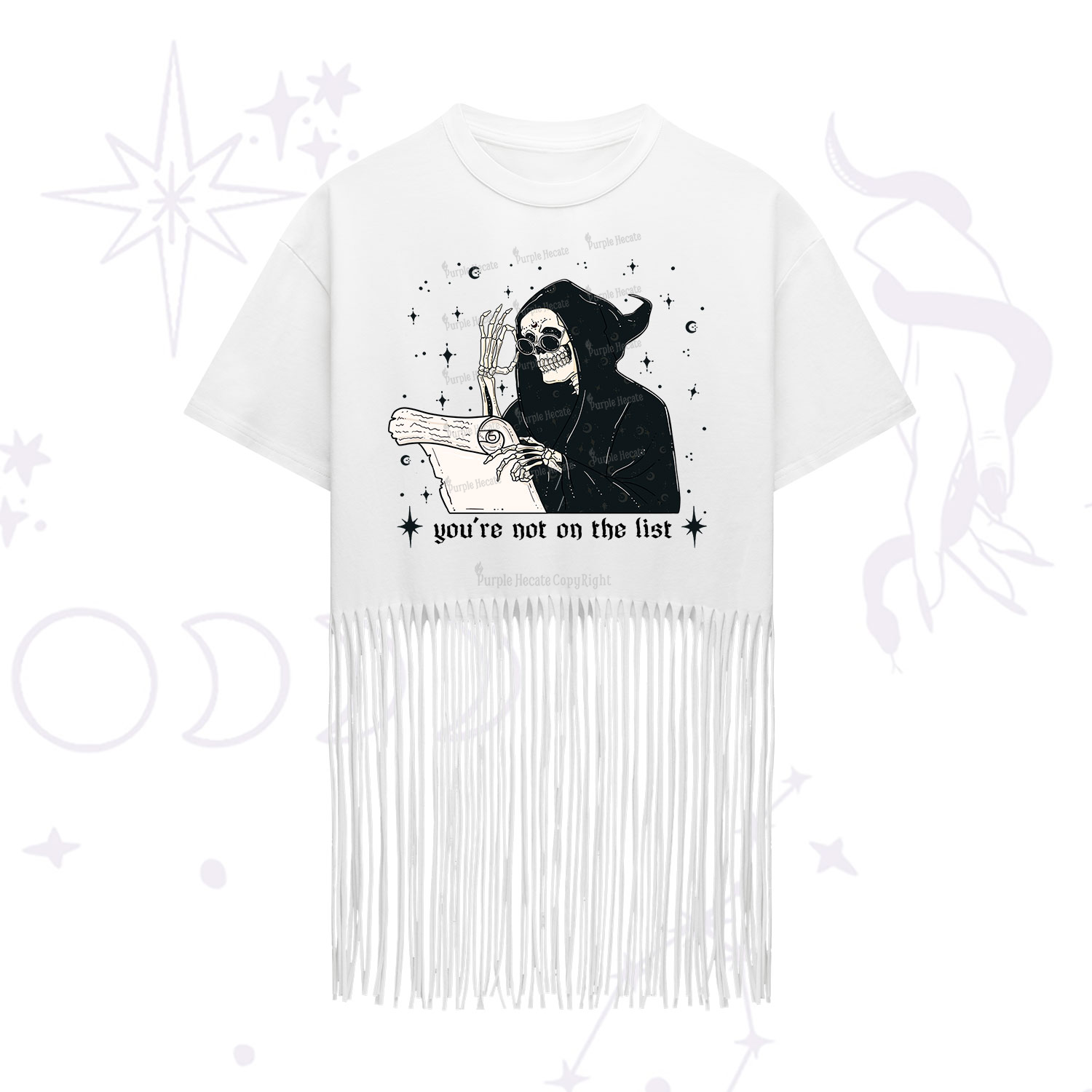 Purplehecate You're Not On The List Fringe Hem T-Shirt