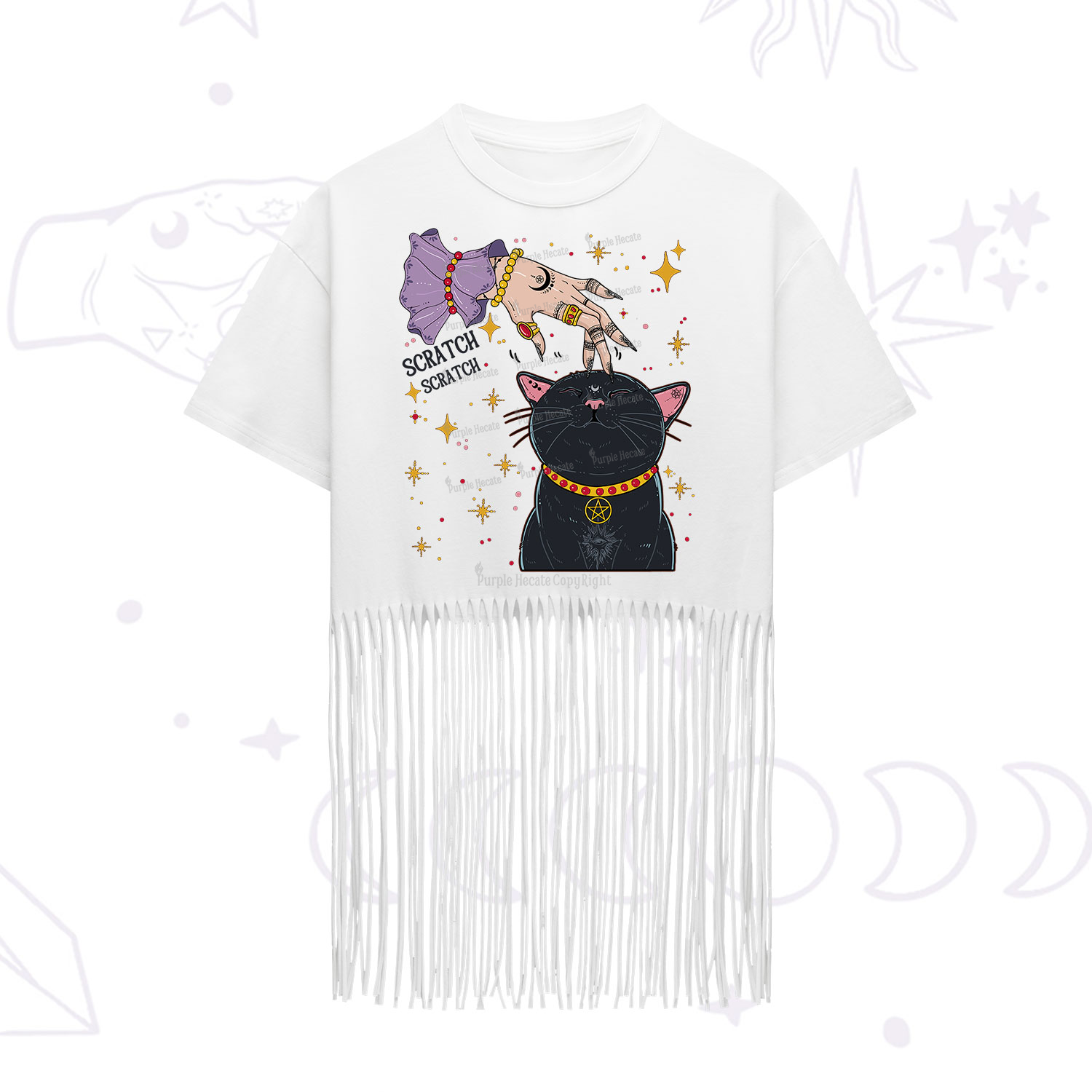 Purplehecate Witch's Cat Scratch Fringe Hem T-Shirt