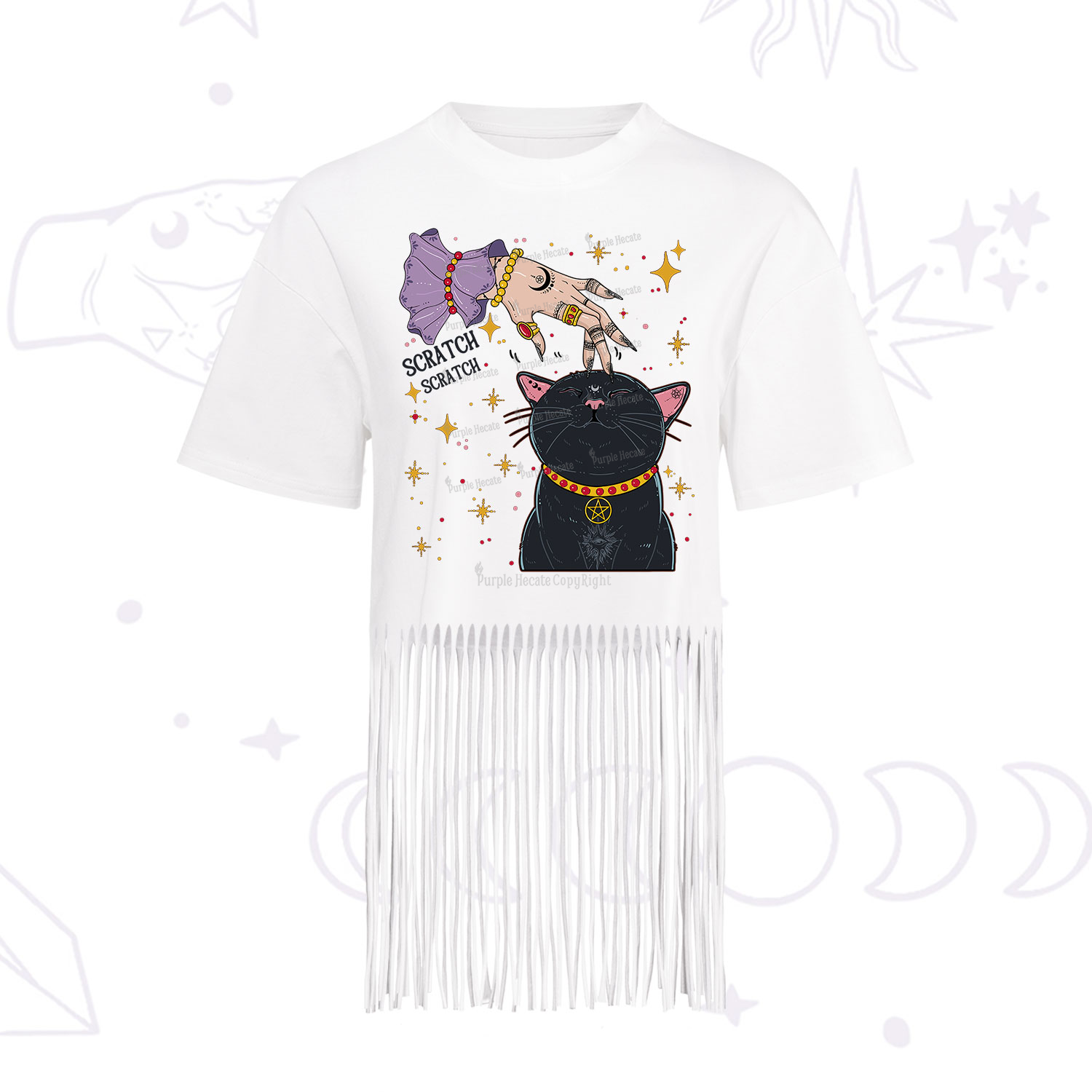 Purplehecate Witch's Cat Scratch Fringe Hem T-Shirt