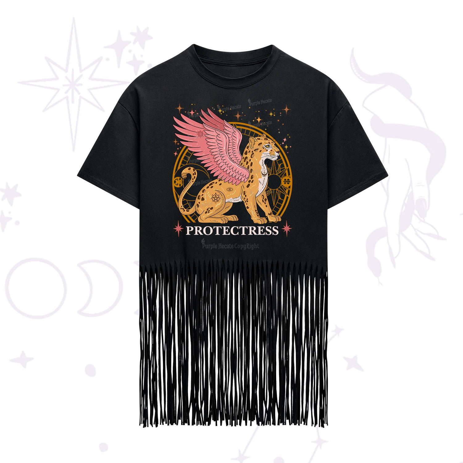 Purplehecate Celestial Protectress Fringe Hem T-Shirt