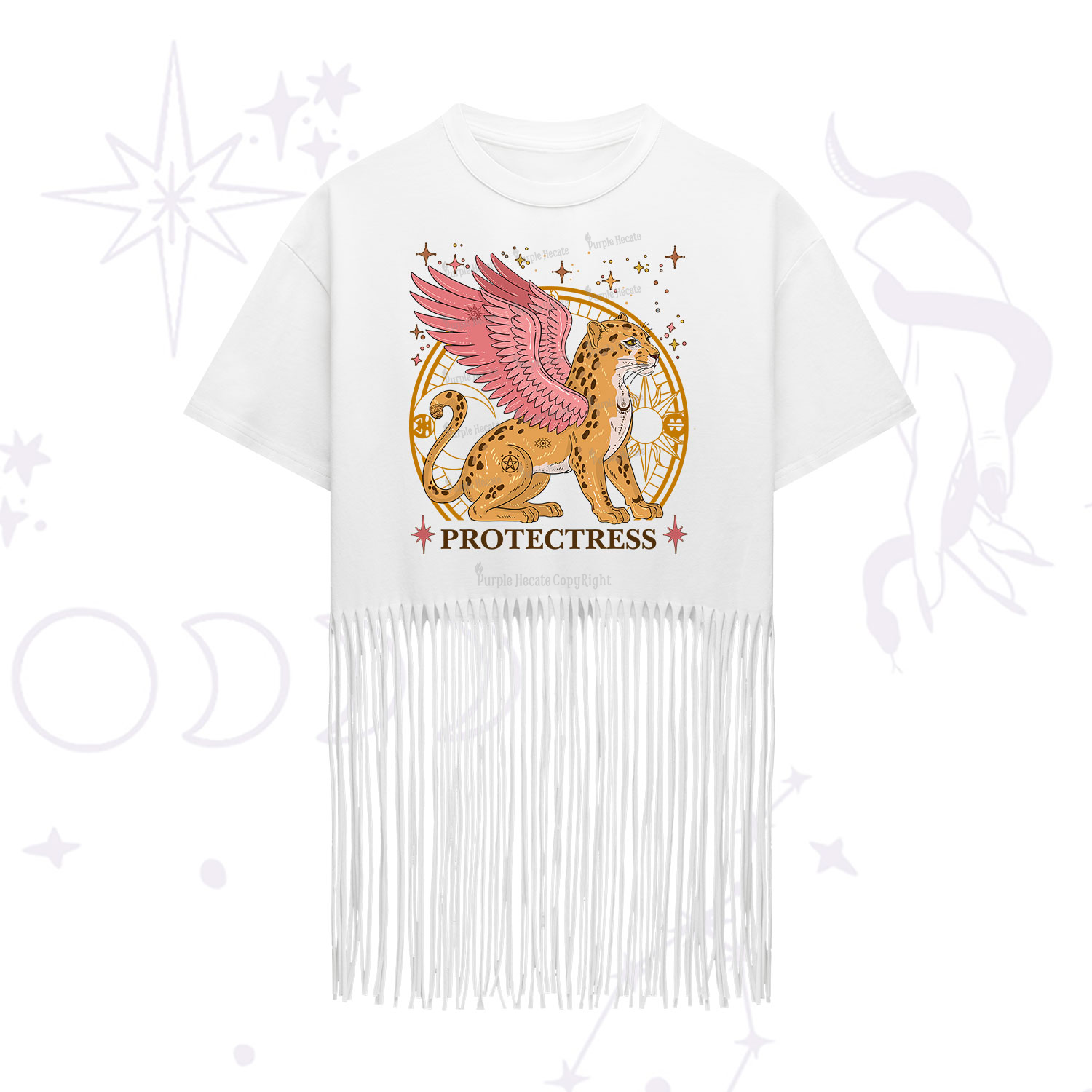 Purplehecate Celestial Protectress Fringe Hem T-Shirt