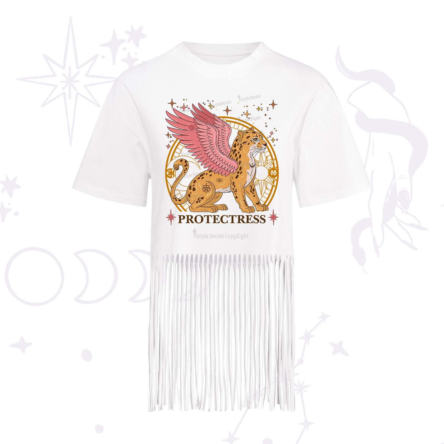 Purplehecate Celestial Protectress Fringe Hem T-Shirt