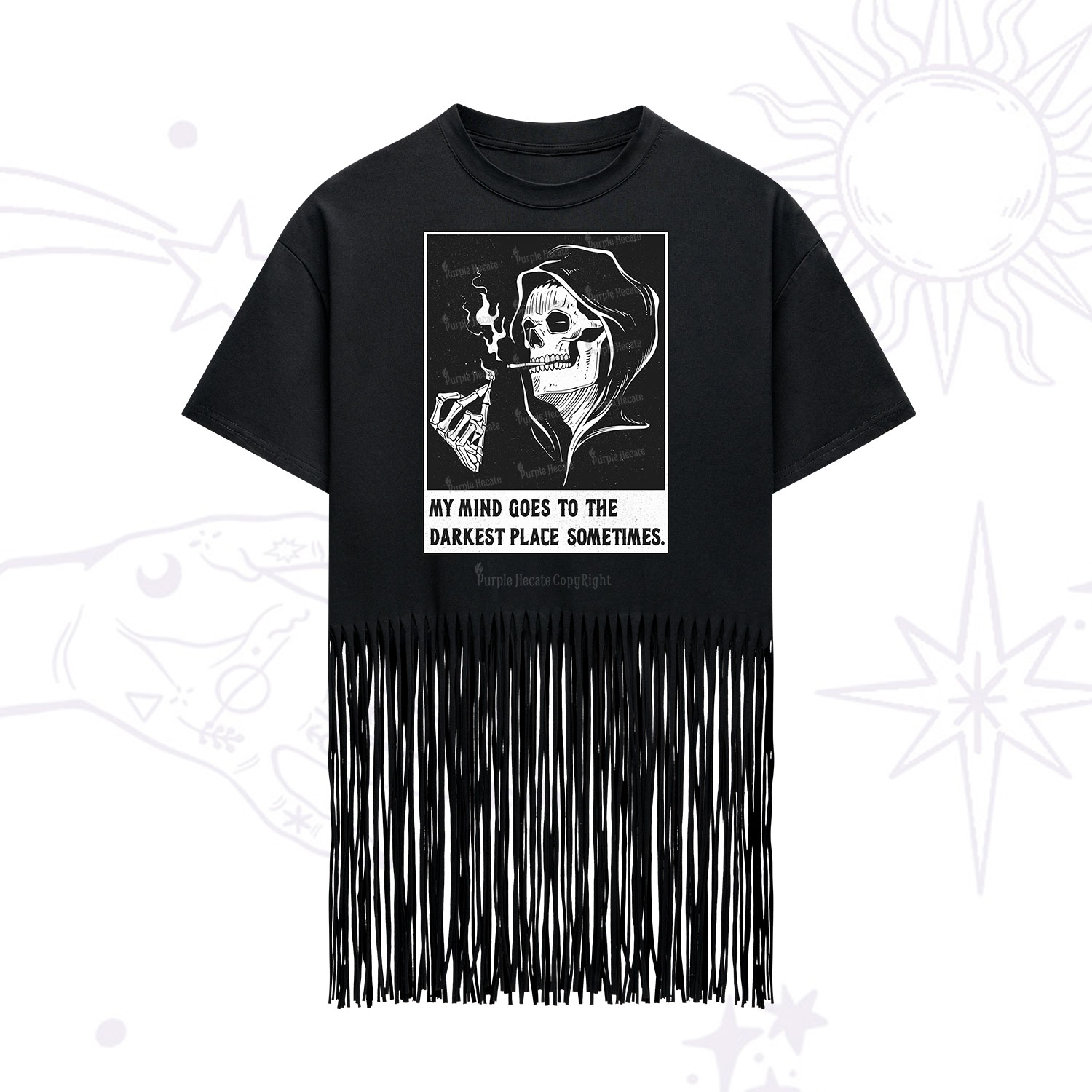 Purplehecate My Mind Goes To The Darkest Place Sometimes Fringe Hem T-Shirt