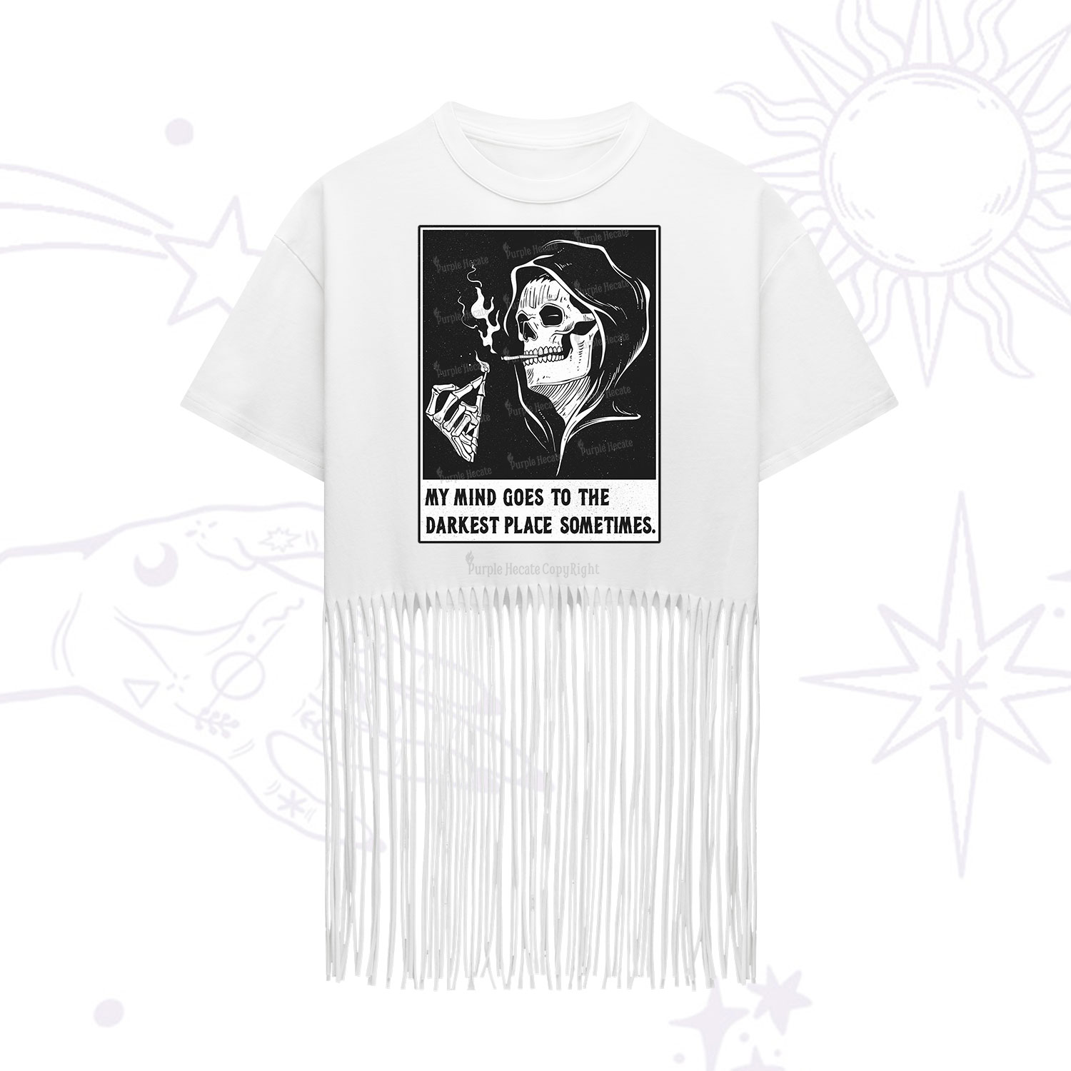 Purplehecate My Mind Goes To The Darkest Place Sometimes Fringe Hem T-Shirt