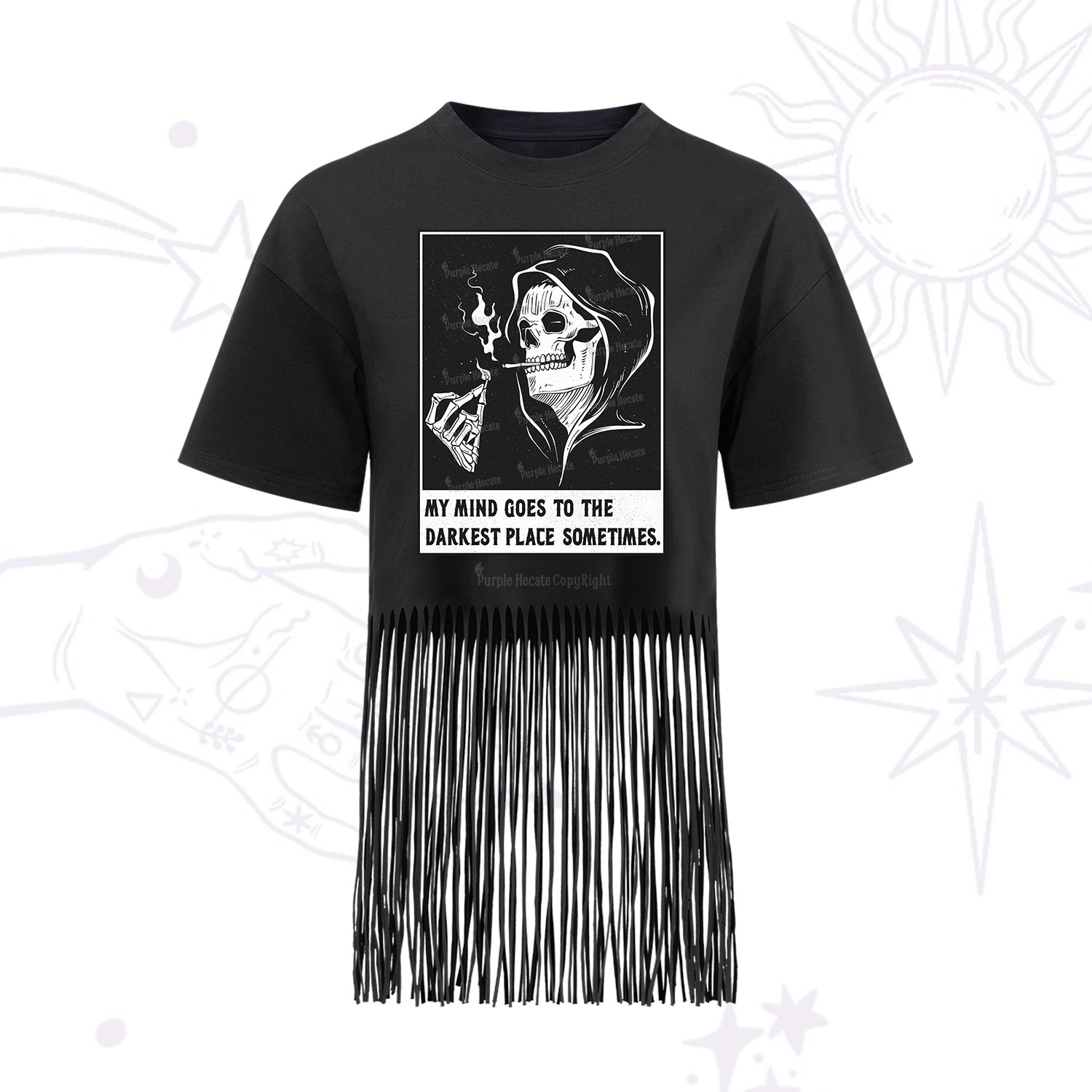 Purplehecate My Mind Goes To The Darkest Place Sometimes Fringe Hem T-Shirt