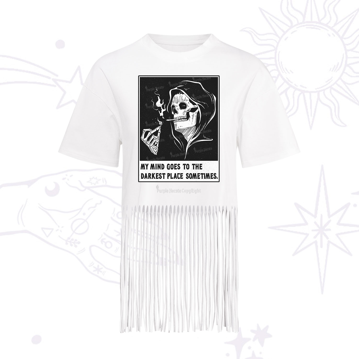 Purplehecate My Mind Goes To The Darkest Place Sometimes Fringe Hem T-Shirt