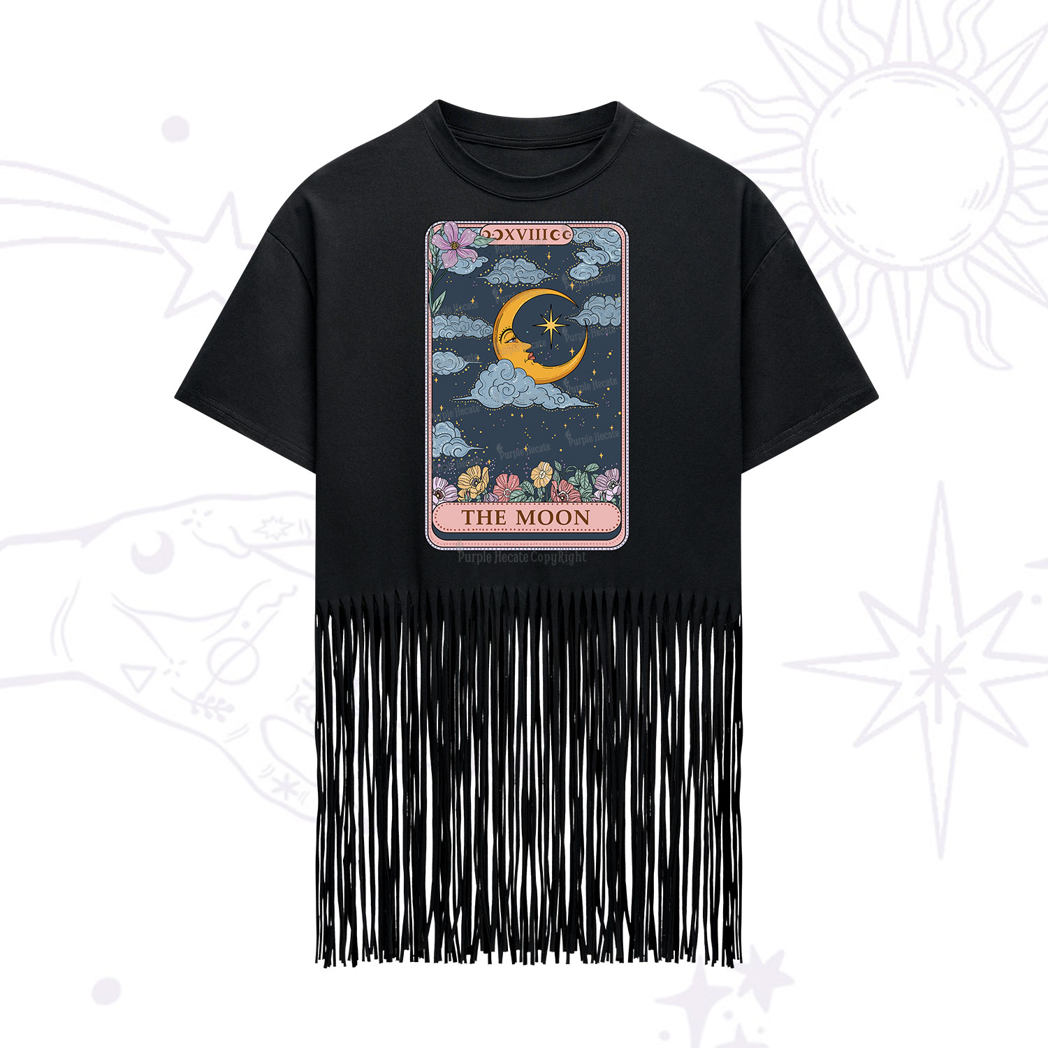 Purplehecate The Moon Tarot Card Fringe Hem T-Shirt