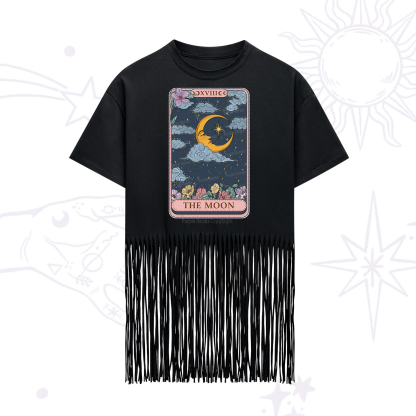 Purplehecate The Moon Tarot Card Fringe Hem T-Shirt