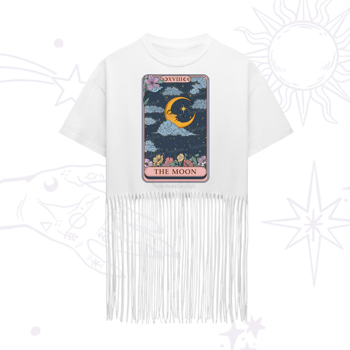 Purplehecate The Moon Tarot Card Fringe Hem T-Shirt