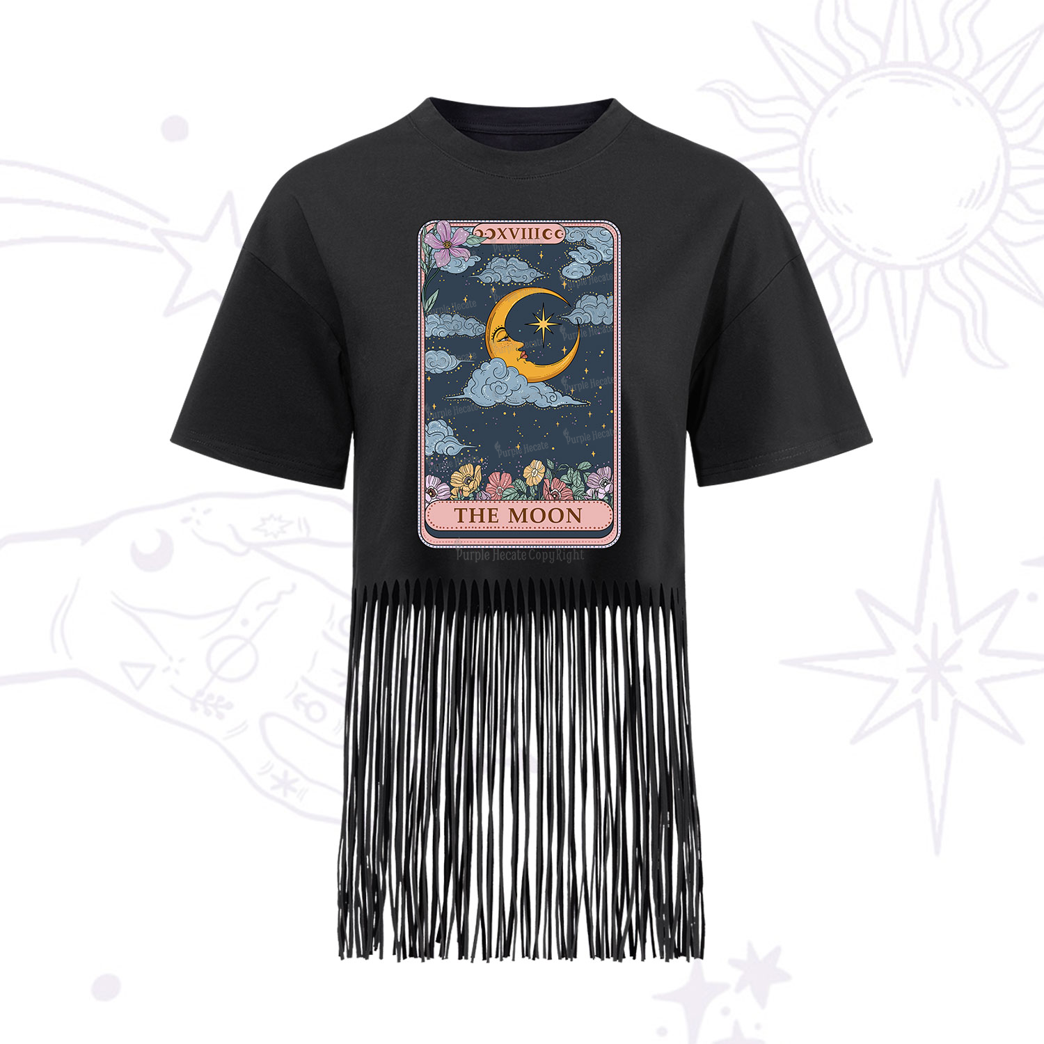 Purplehecate The Moon Tarot Card Fringe Hem T-Shirt